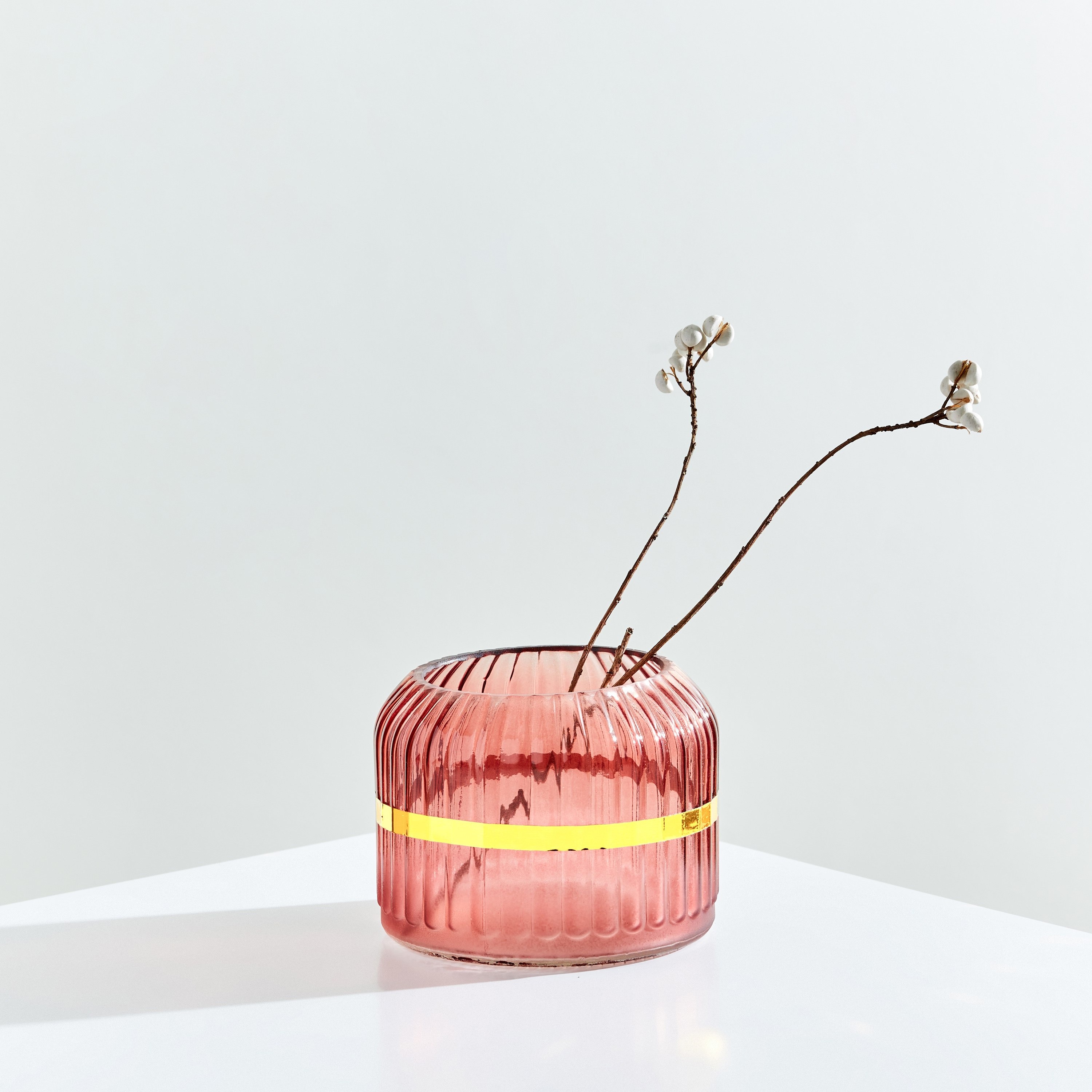 Elenor Ribbed Glass Vase - 10.8x8.7 cm-hbxbedroom-decorandaccessories-vases-image-1