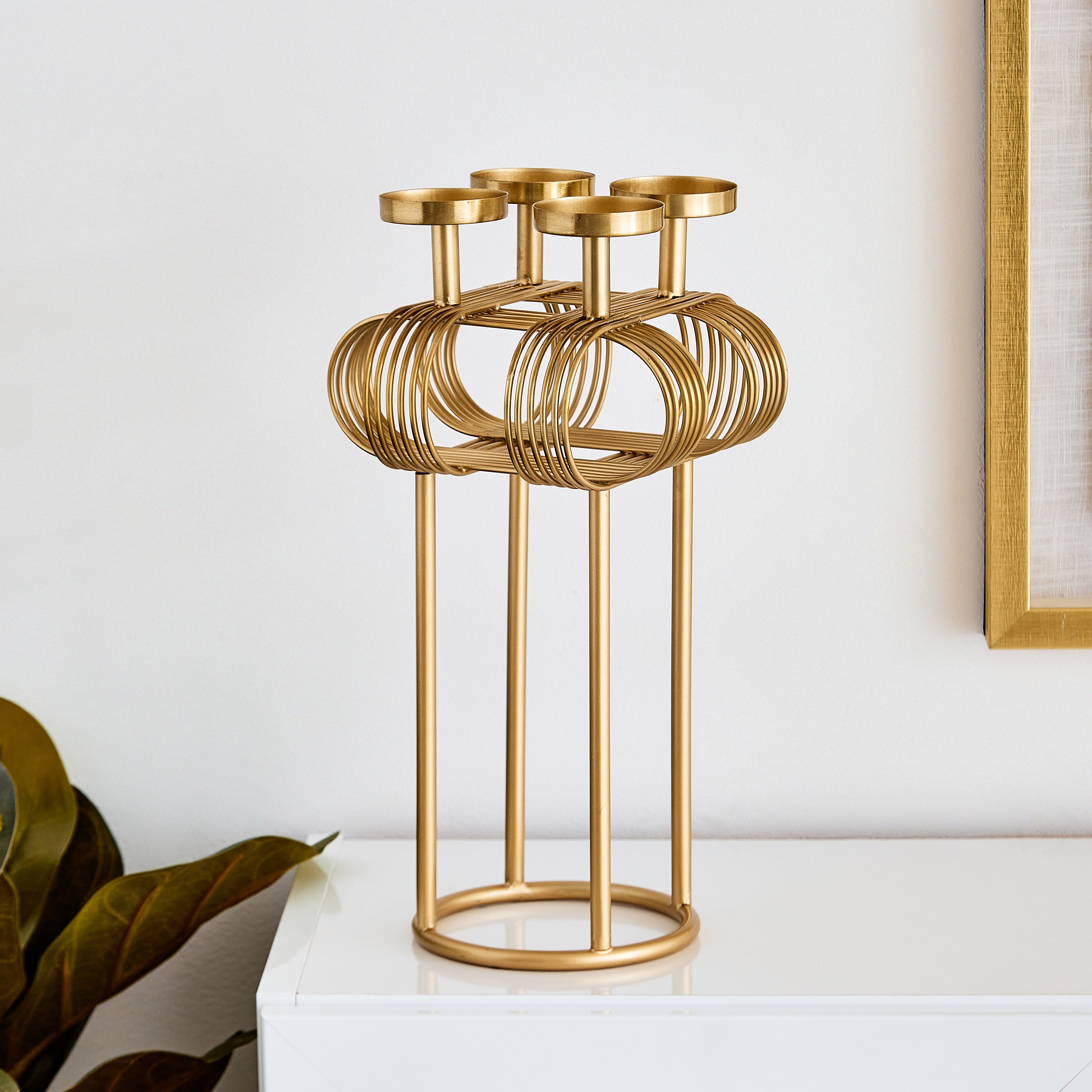 حامل شموع بسلك معدني لـ4 شمعات صغيرة مع حامل من عنايات - 18x18x34.5 سم-hbxlivingroom-decorandaccessories-candleholders-image-1