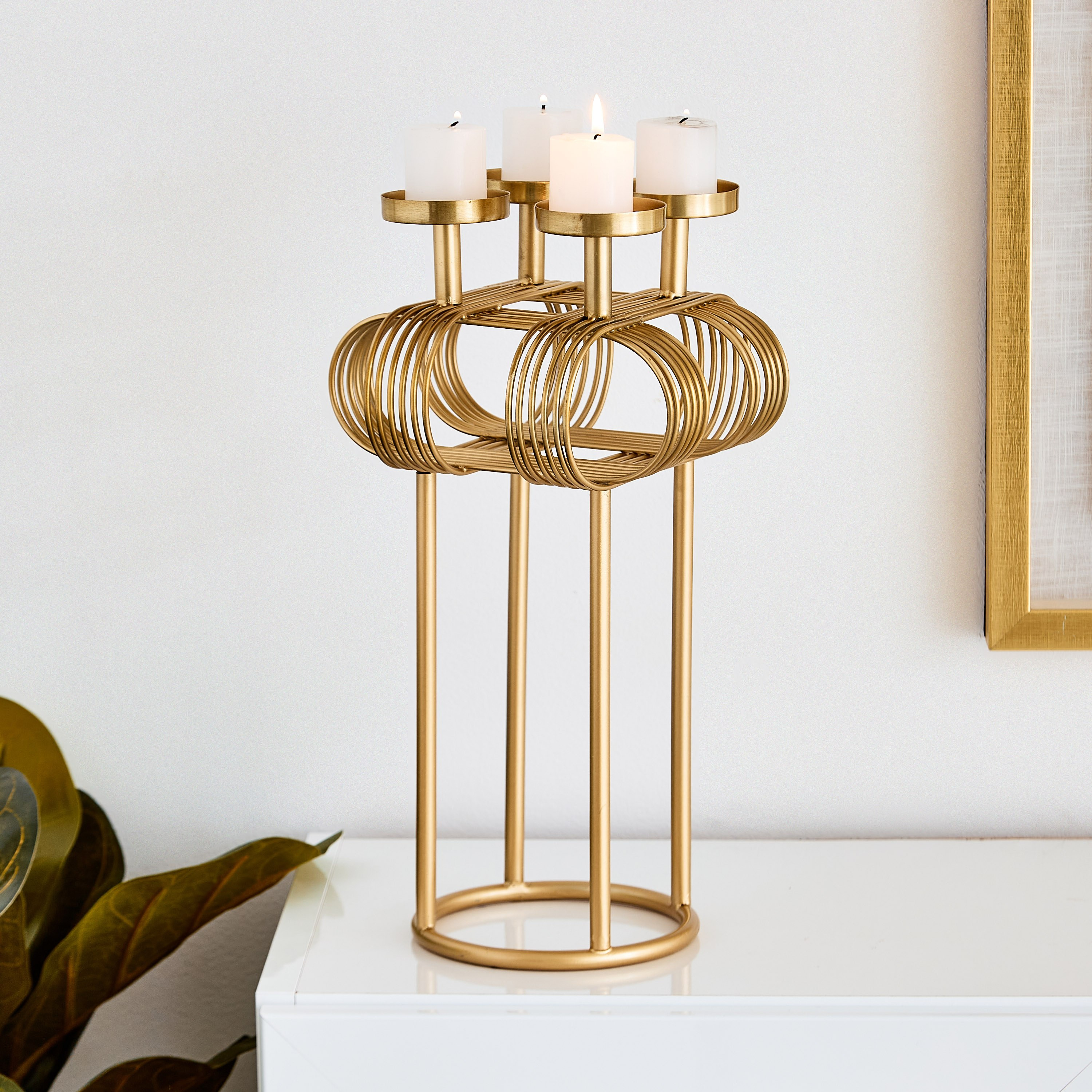 حامل شموع بسلك معدني لـ4 شمعات صغيرة مع حامل من عنايات - 18x18x34.5 سم-hbxlivingroom-decorandaccessories-candleholders-image-2