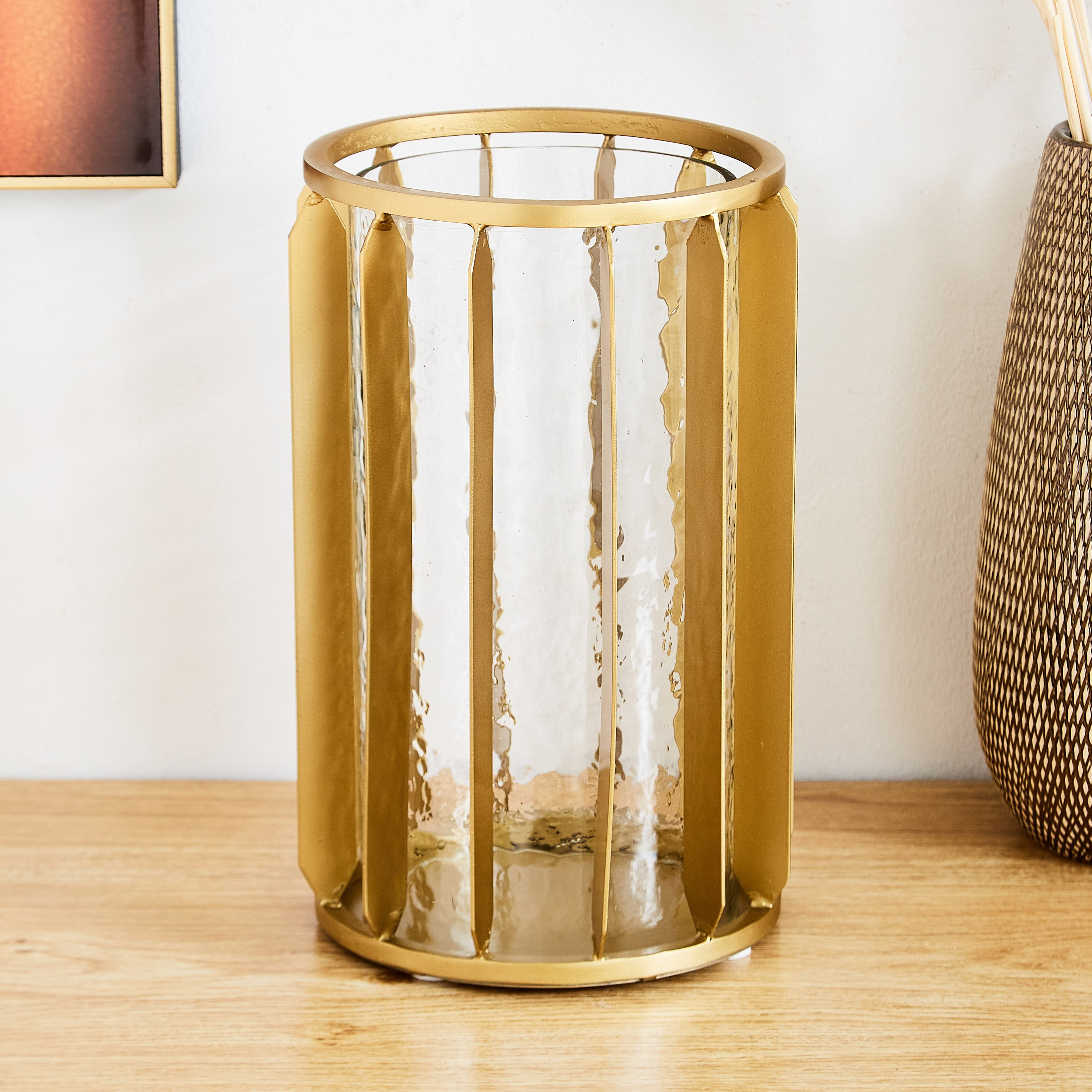 حامل شموع زجاجي معدني من عنايات - 16.5x16.5x 26سم-hbxlivingroom-decorandaccessories-candleholders-image-1