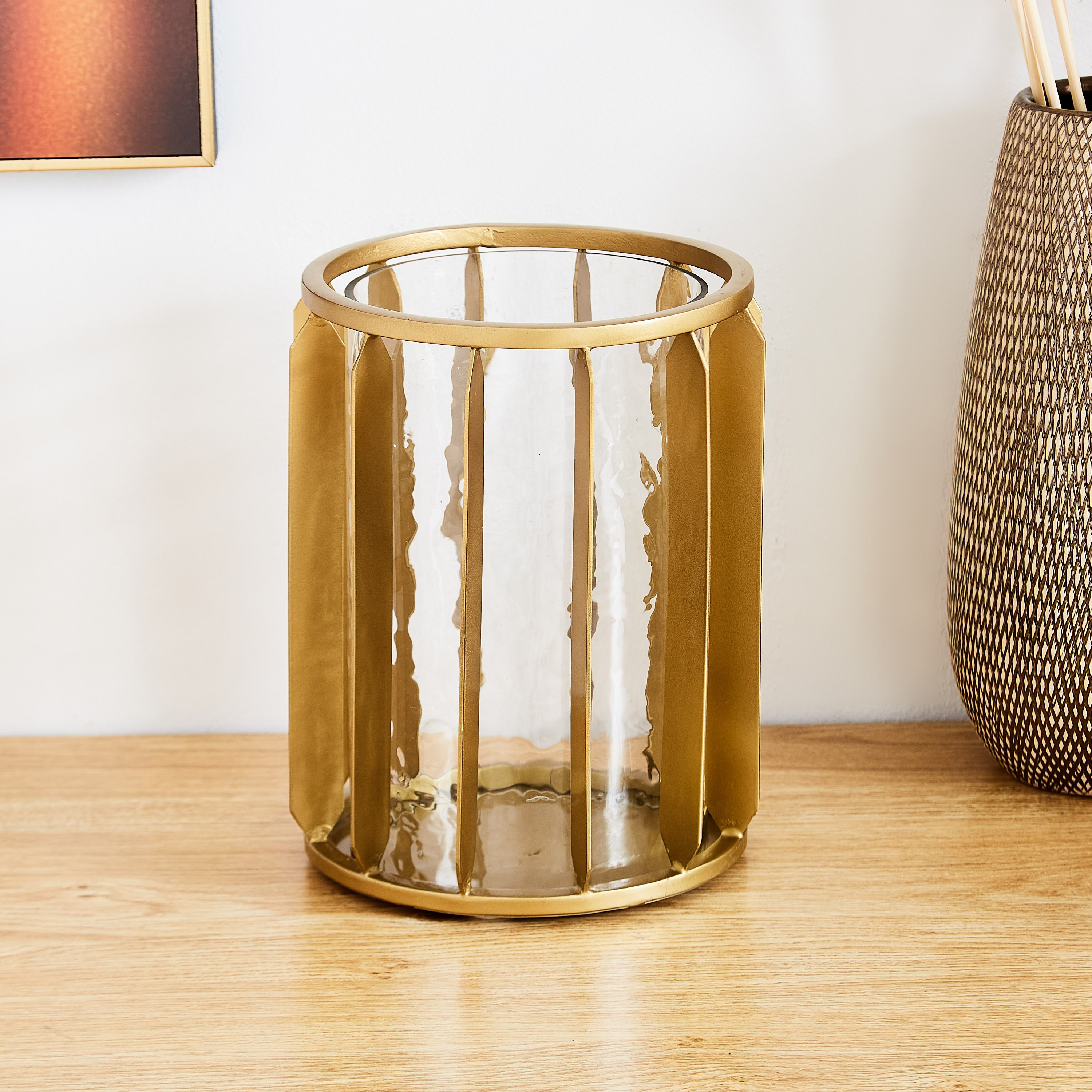 حامل شموع زجاجي معدني من عنايات - 16×16×21 سم-hbxlivingroom-decorandaccessories-candleholders-image-1