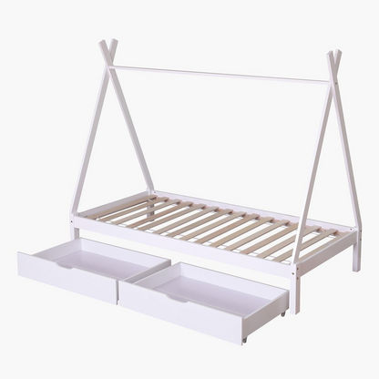 Vanilla Single House Bed with 2 Drawers - 90x190 cms