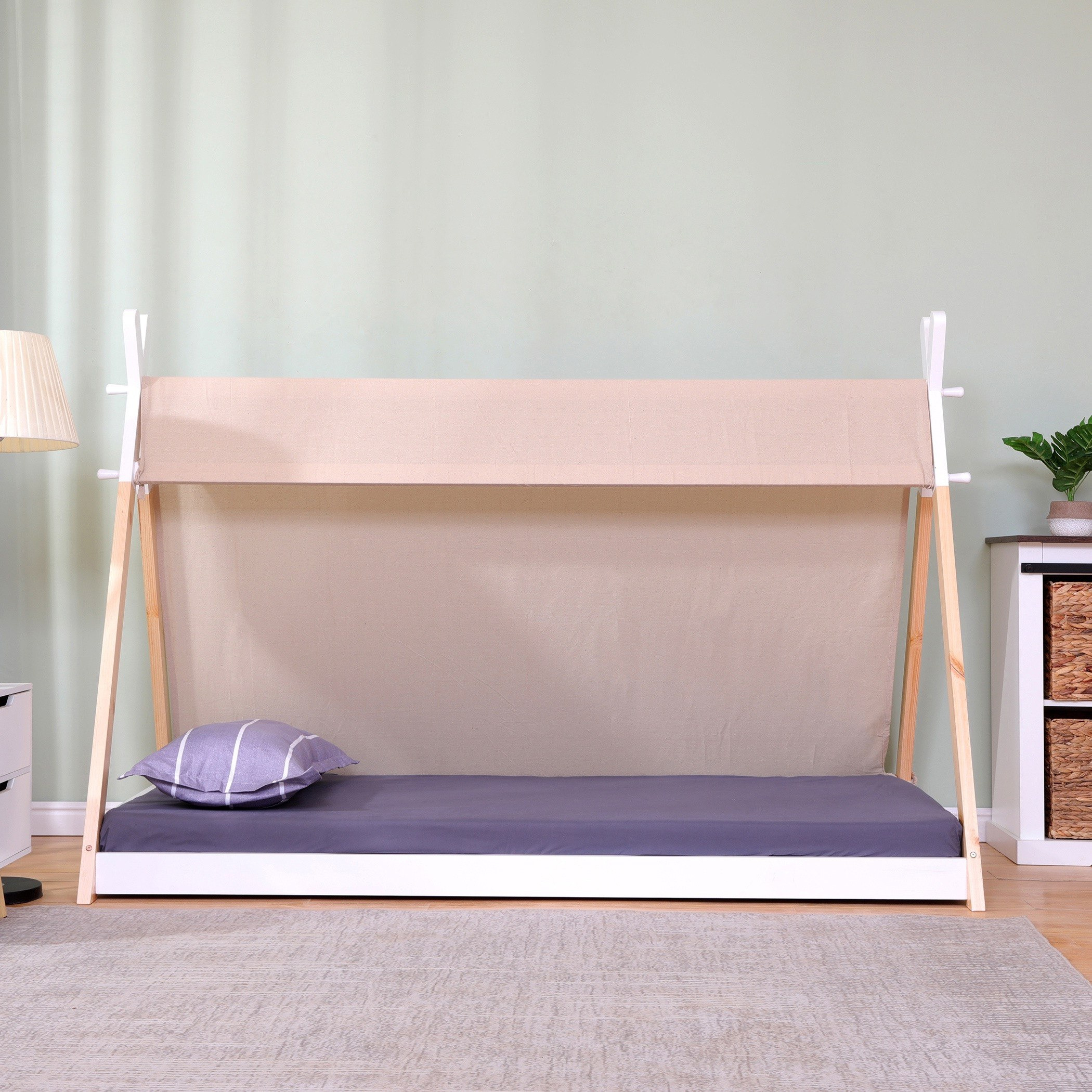 سرير فردي بتصميم منزل مع خيمة من  فانيلا - 90x190 سم-hbxfurniture-bedsandbedsets-beds-single-image-1