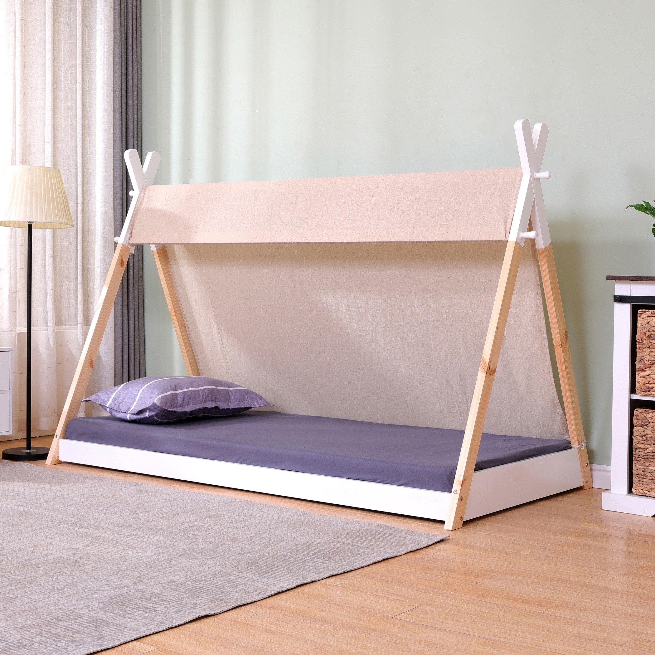 سرير فردي بتصميم منزل مع خيمة من  فانيلا - 90x190 سم-hbxfurniture-bedsandbedsets-beds-single-image-2