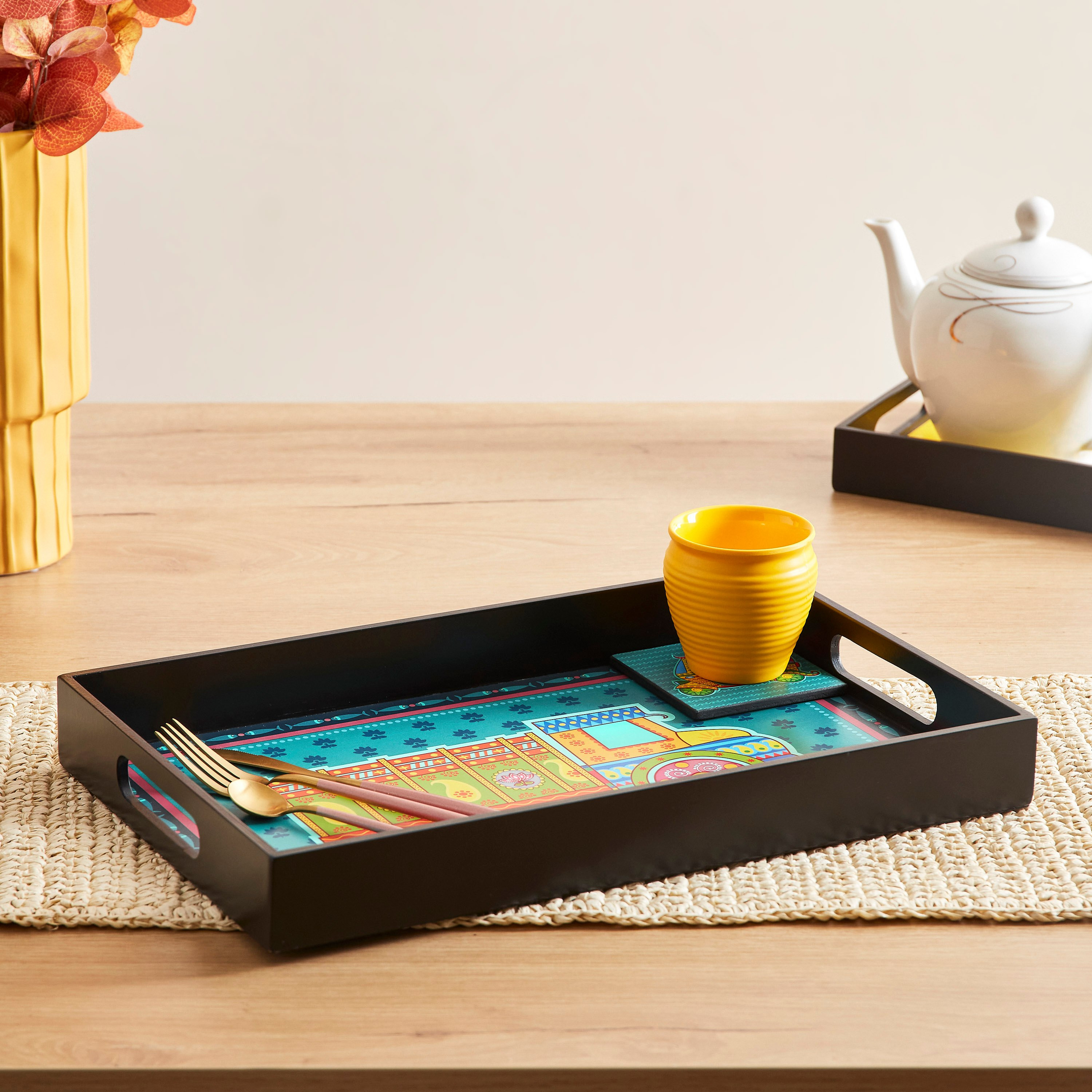 Indie Vibe Wooden Rectangular Serving Tray - 40x25x4.5 cm-hbxdecorandfurnishings-tabletop-serveware-image-1