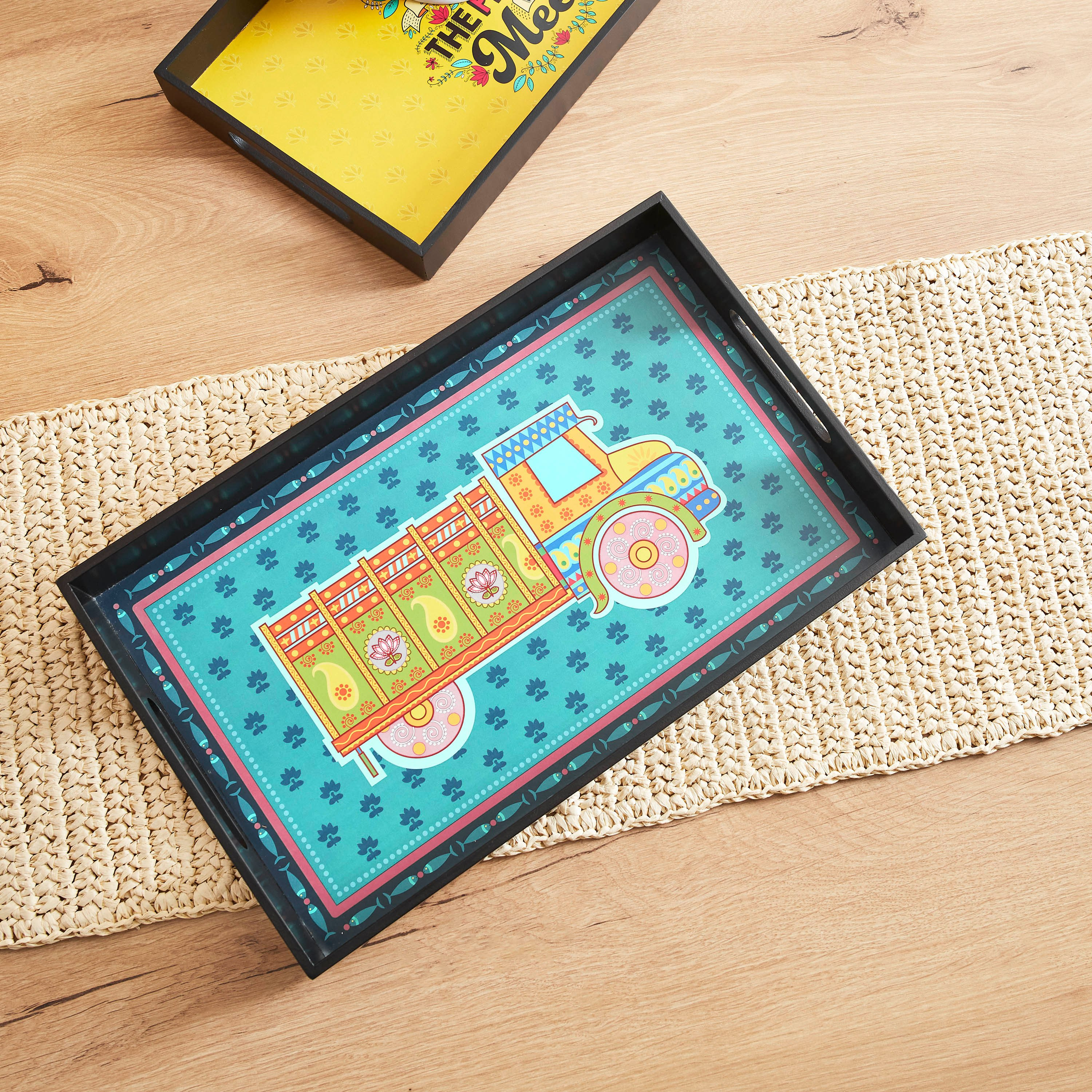 Indie Vibe Wooden Rectangular Serving Tray - 40x25x4.5 cm-hbxdecorandfurnishings-tabletop-serveware-image-2