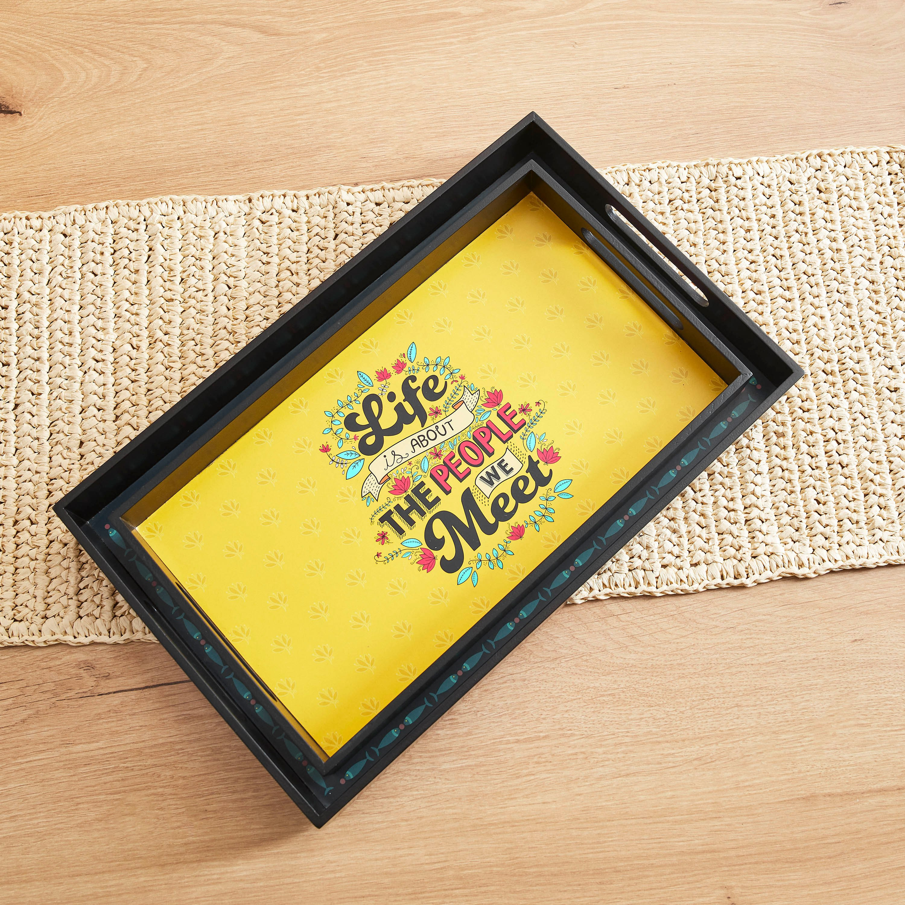 Indie Vibe Wooden Rectangular Serving Tray - 40x25x4.5 cm-hbxdecorandfurnishings-tabletop-serveware-image-5