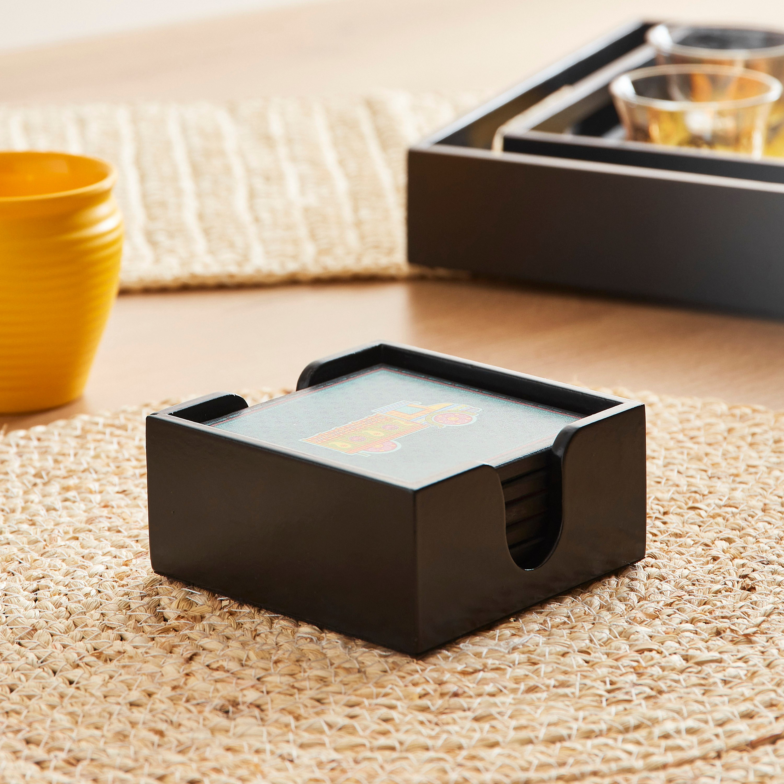 طقم كوستر خشبي 6 قطع مع حامل من إندي فايب - 10x10x4 سم-hbxkitchen-kitchenware-kitchenaccessories-image-1