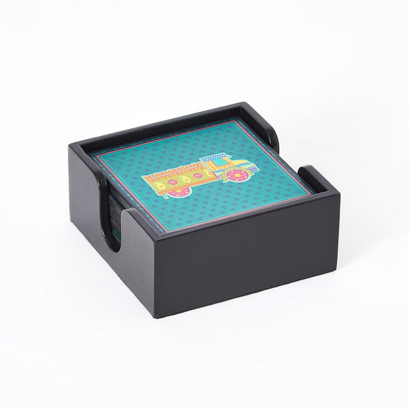 Indie Vibe 6-Piece Wooden Coaster Set with Holder - 10x10x4 cm-Kitchen Accessories-image-4