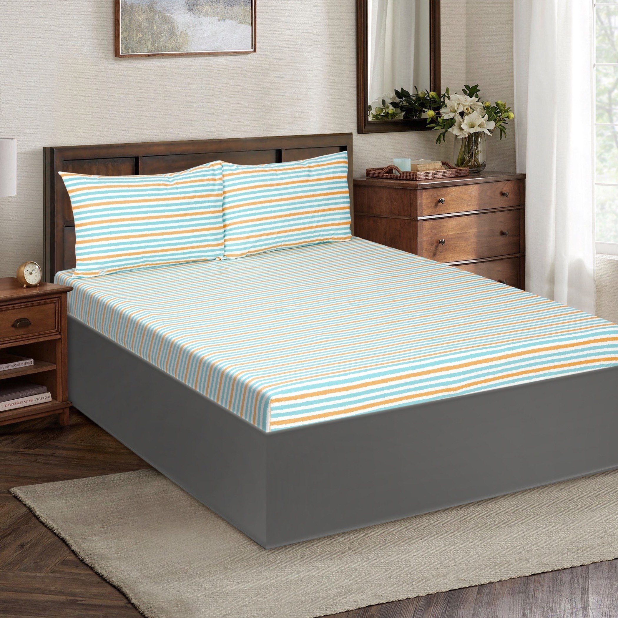 شرشف مطّاطي مزدوج قطني بطبعات من ماديسون جريتا - 120x200+25 سم-hbxhomeware-hbxbedroom-image-1