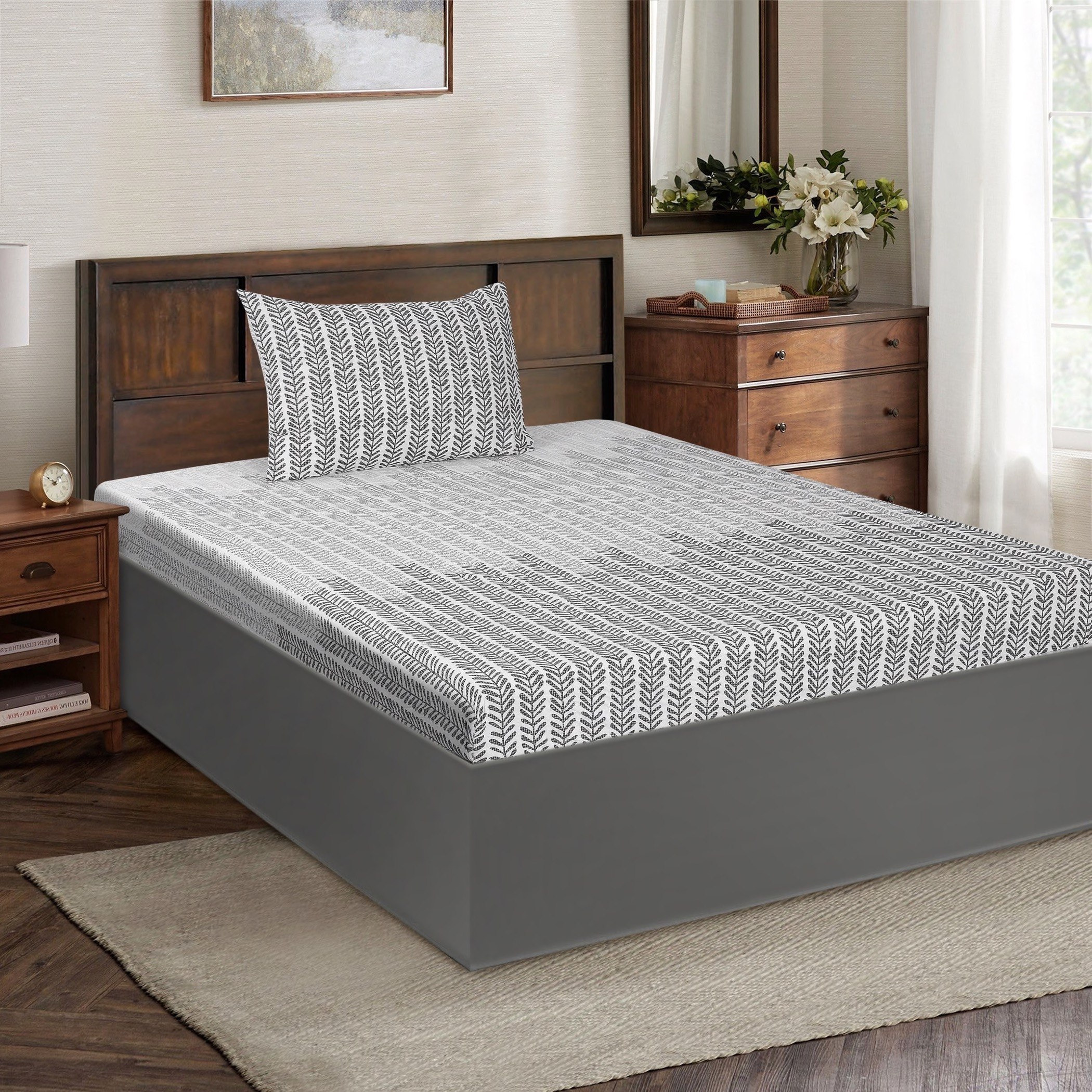 شرشف مطّاطي فردي قطني بطبعات من أورورا جيانا - 90x200+25 سم-hbxhomeware-hbxbedroom-image-1