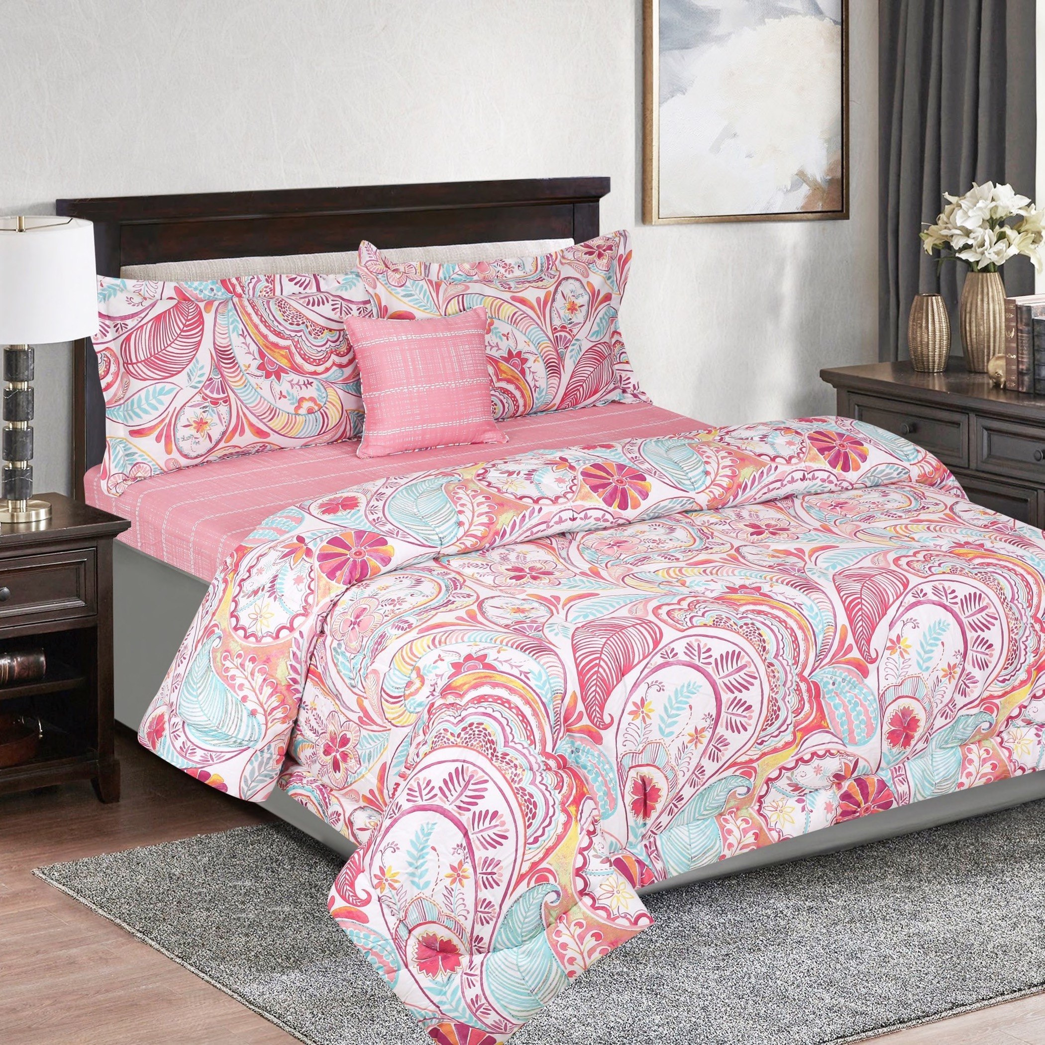 طقم لحاف مزدوج قطن 5 قطع بطبعات من هيوستن فيرا - 160x220 سم-hbxhomeware-bedding-bedinabag-image-1