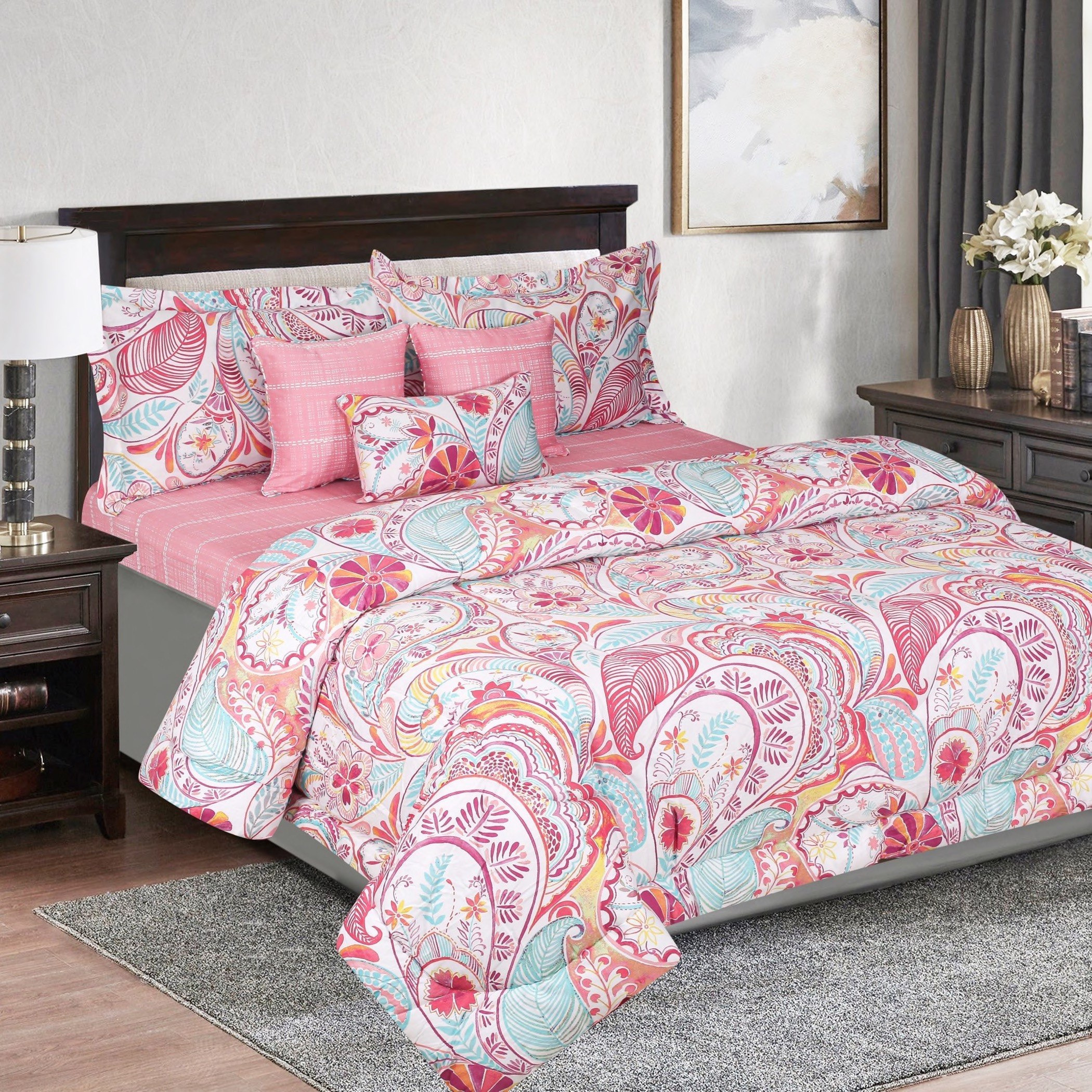 Houston Vera 7-Piece King Printed Cotton BIAB Comforter Set - 220x240 cm-hbxhomeware-bedding-bedinabag-image-1