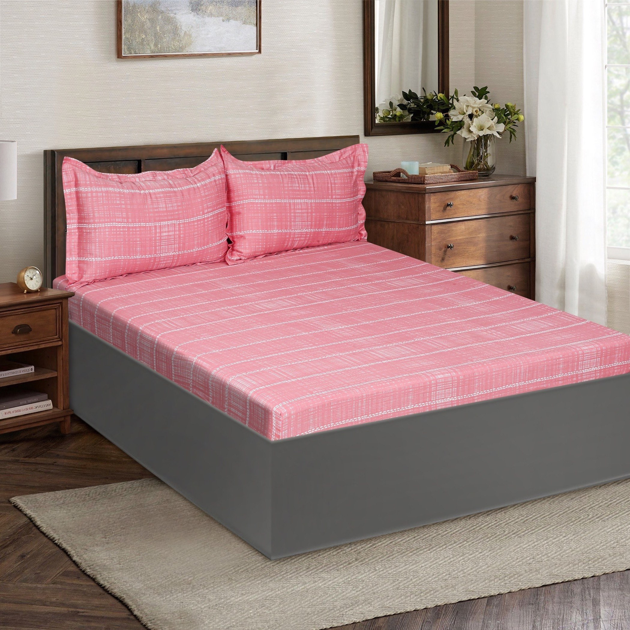 شرشف مطّاطي مزدوج قطني بطبعات من هاوستون فيرا - 120x200+25 سم-hbxhomeware-hbxbedroom-image-1