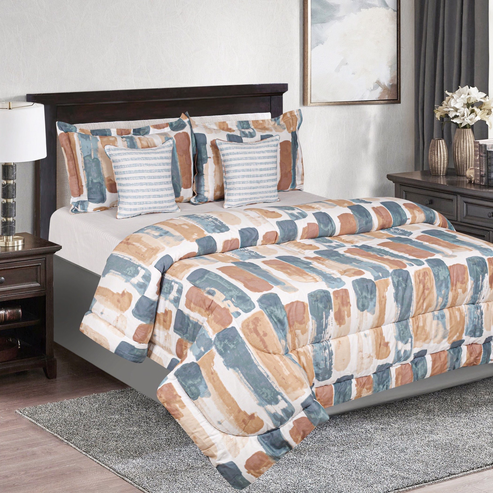 Houston Fabio 5-Piece Cotton Printed Super King Comforter Set - 240X240 cm-hbxhomeware-hbxdecorandfurnishings-image-1