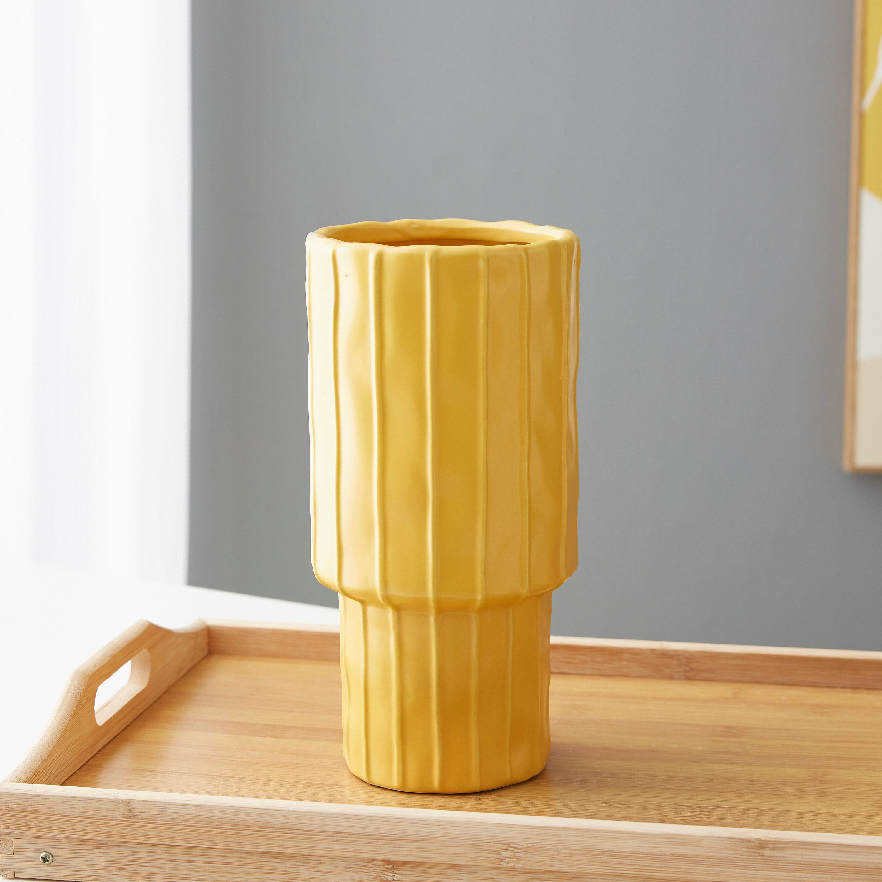 مزهرية أسطوانية سيراميك من سانسا - 12.5x12.5x25.5 سم-hbxbedroom-decorandaccessories-vases-image-1