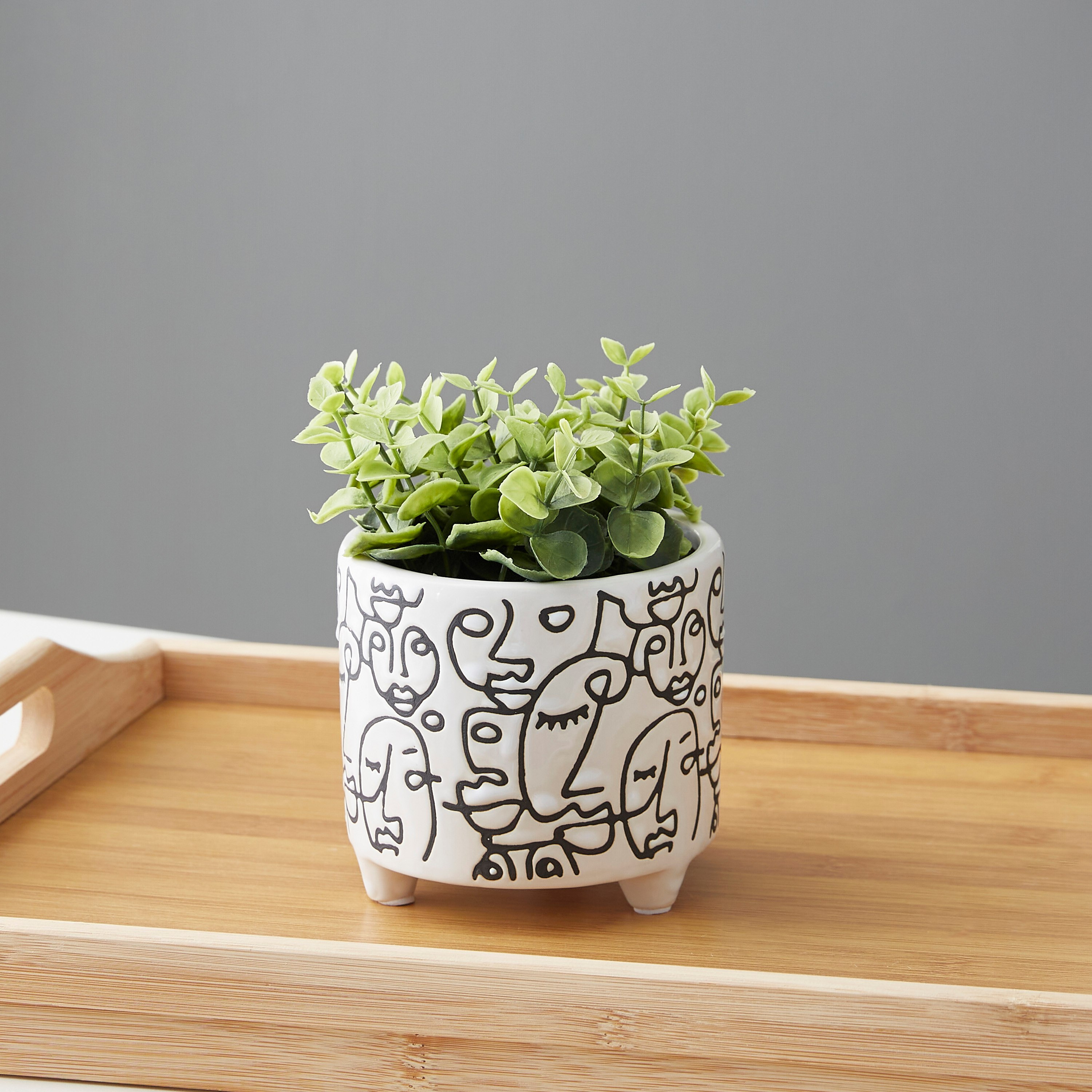 Sansa Ceramic Scribble Face Medium Vase - 10.5x10.5x10 cm-hbxbedroom-decorandaccessories-vases-image-1