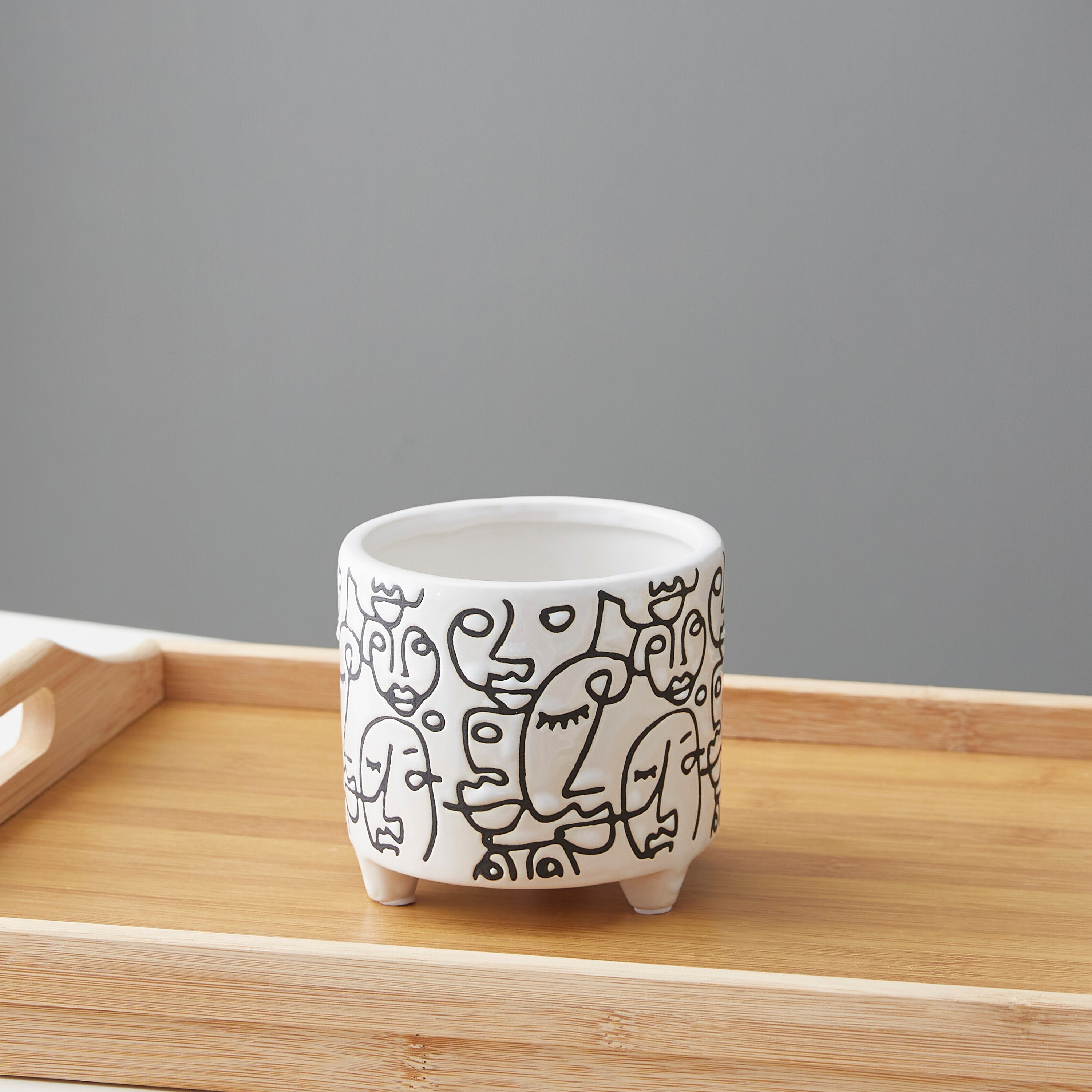 Sansa Ceramic Scribble Face Medium Vase - 10.5x10.5x10 cm-hbxbedroom-decorandaccessories-vases-image-2