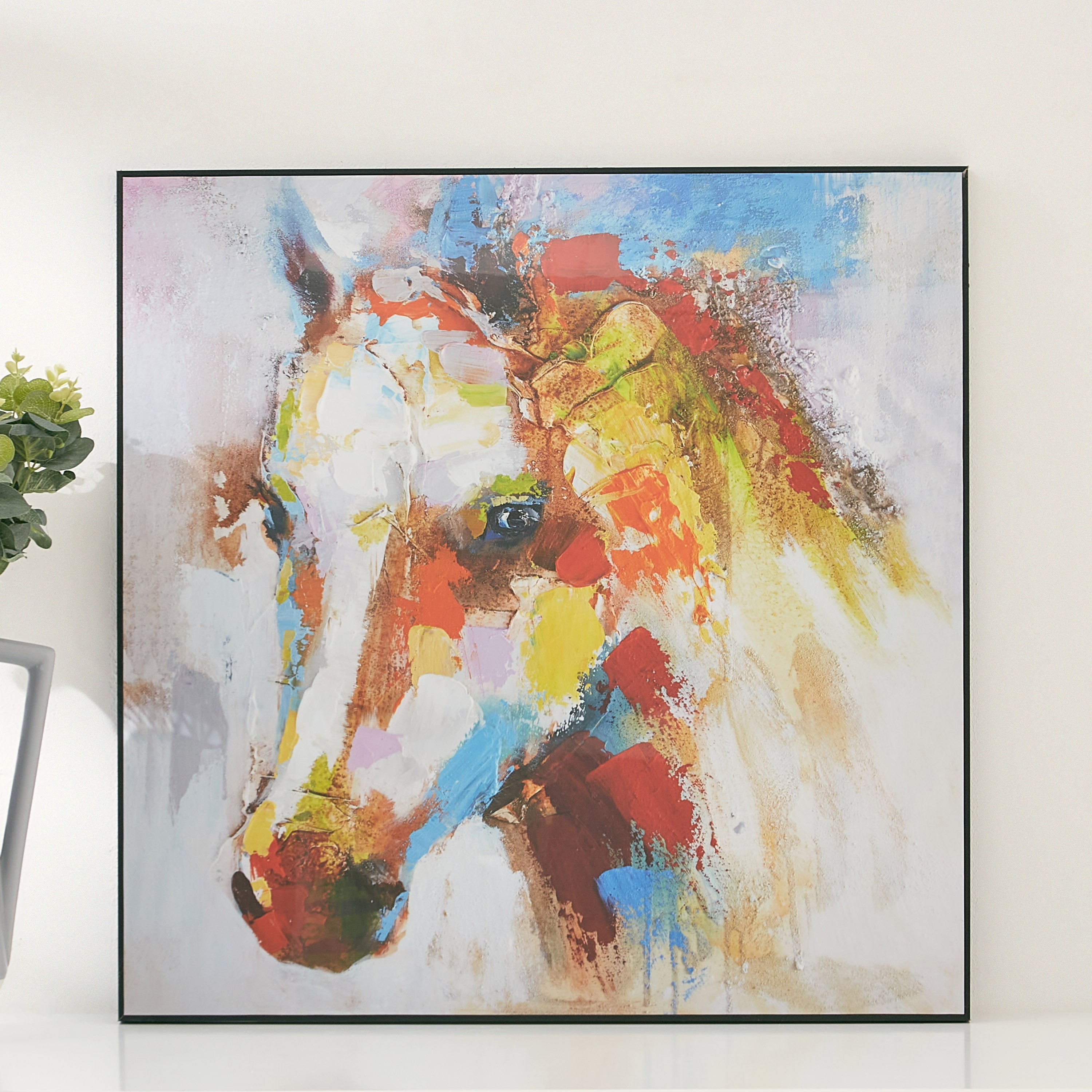 Leonor Glossy Horse Handpainted Framed Picture - 60x3x60 cm-hbxhomeware-hbxdecorandfurnishings-image-1