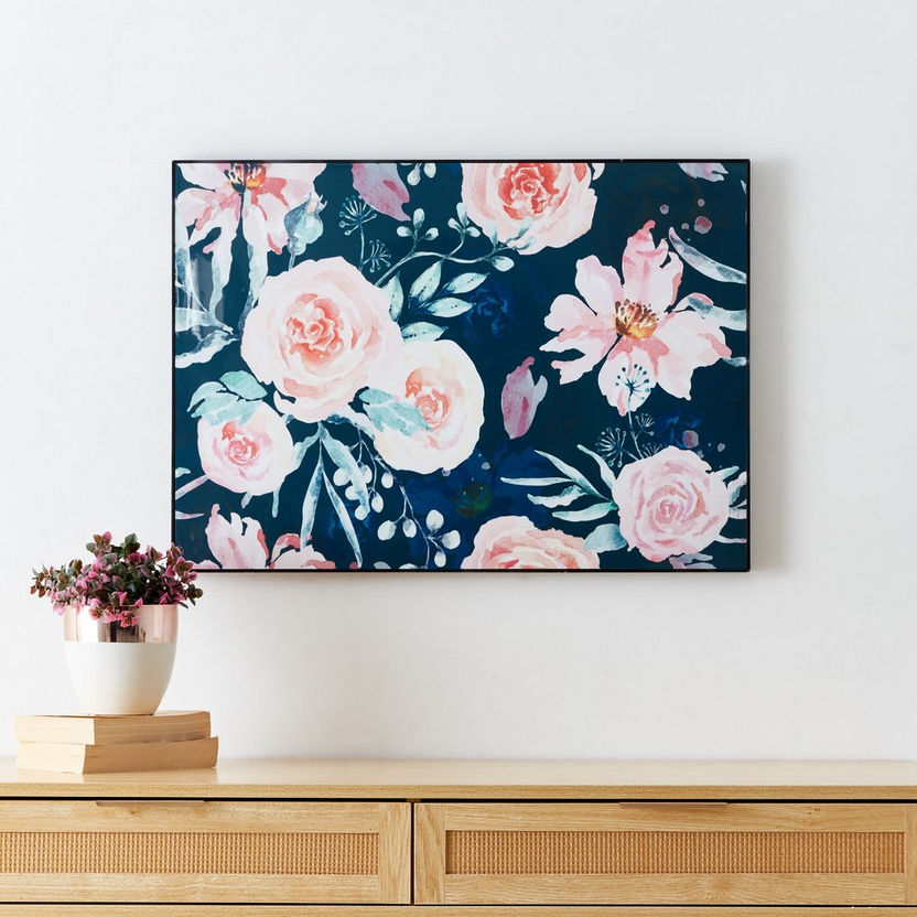 Evora Floral Glossy Canvas Framed Picture - 70x3x50 cm-Framed Pictures-image-0
