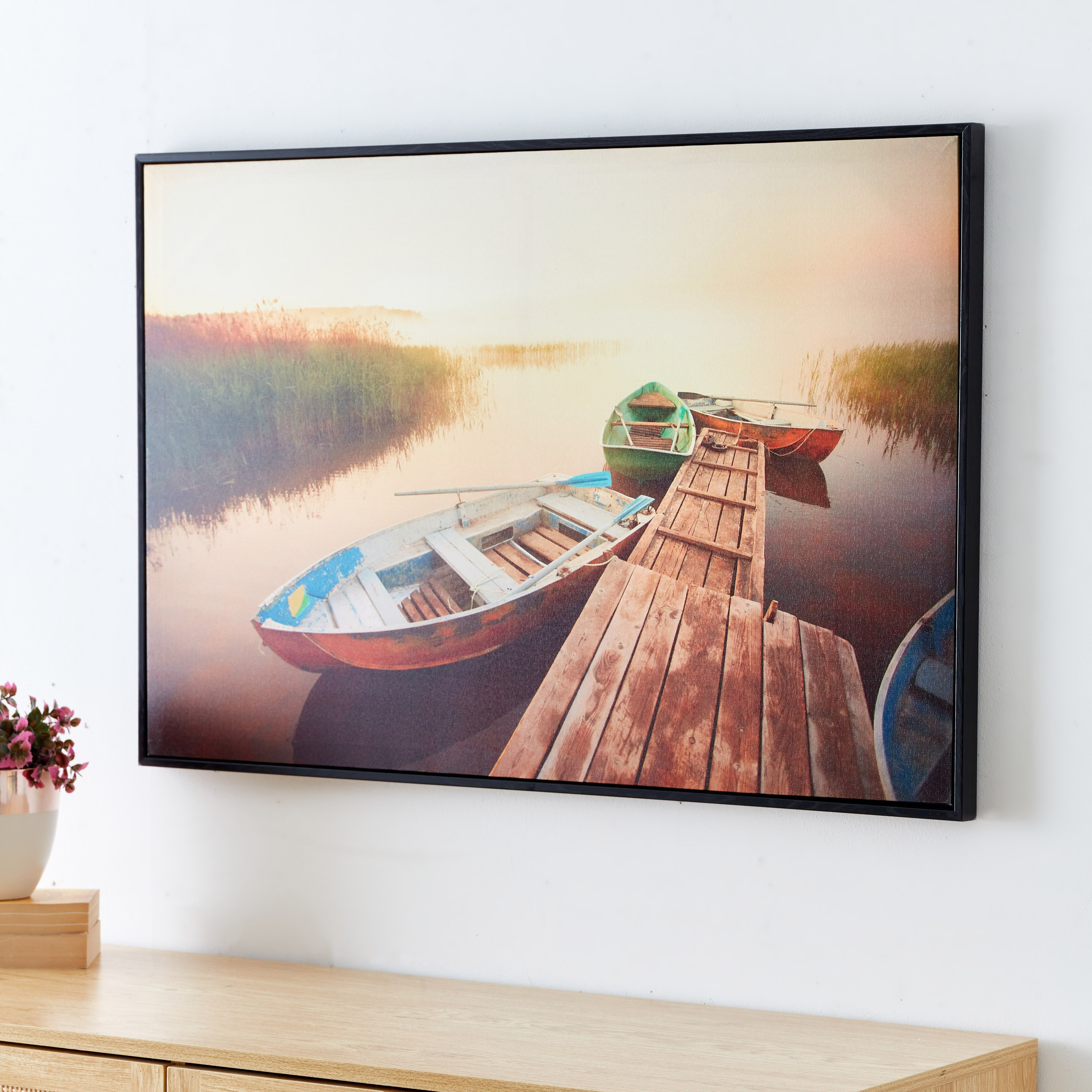Evora Boat Lake Glossy Canvas Framed Picture - 90x3x60 cm-hbxhomeware-hbxdecorandfurnishings-image-2
