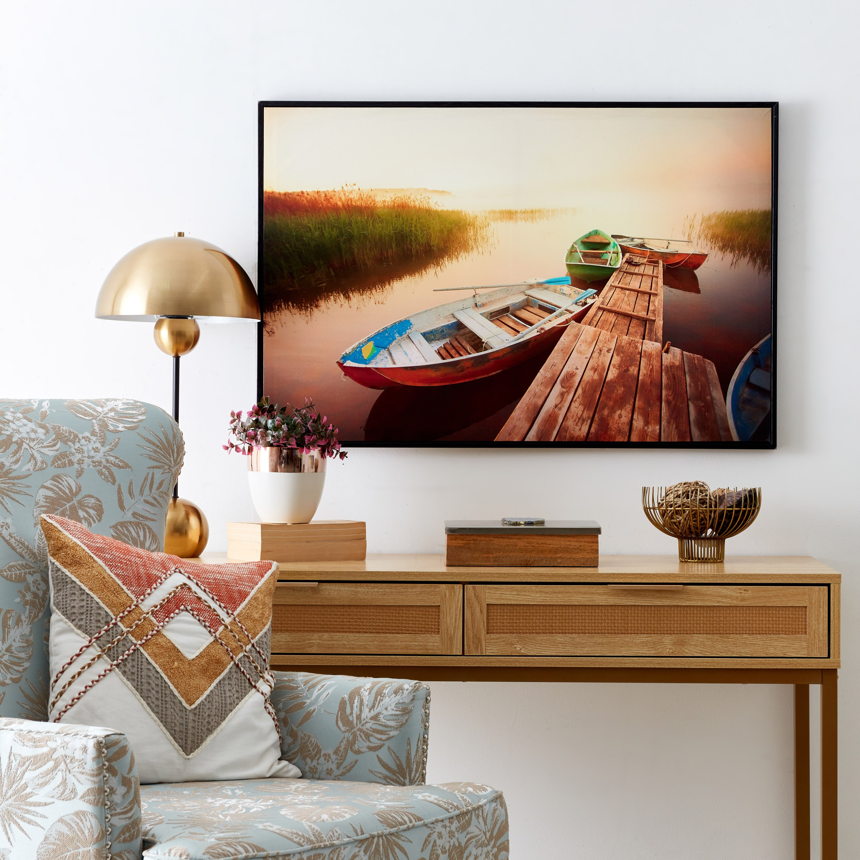 Evora Boat Lake Glossy Canvas Framed Picture - 90x3x60 cm-hbxhomeware-hbxdecorandfurnishings-image-4
