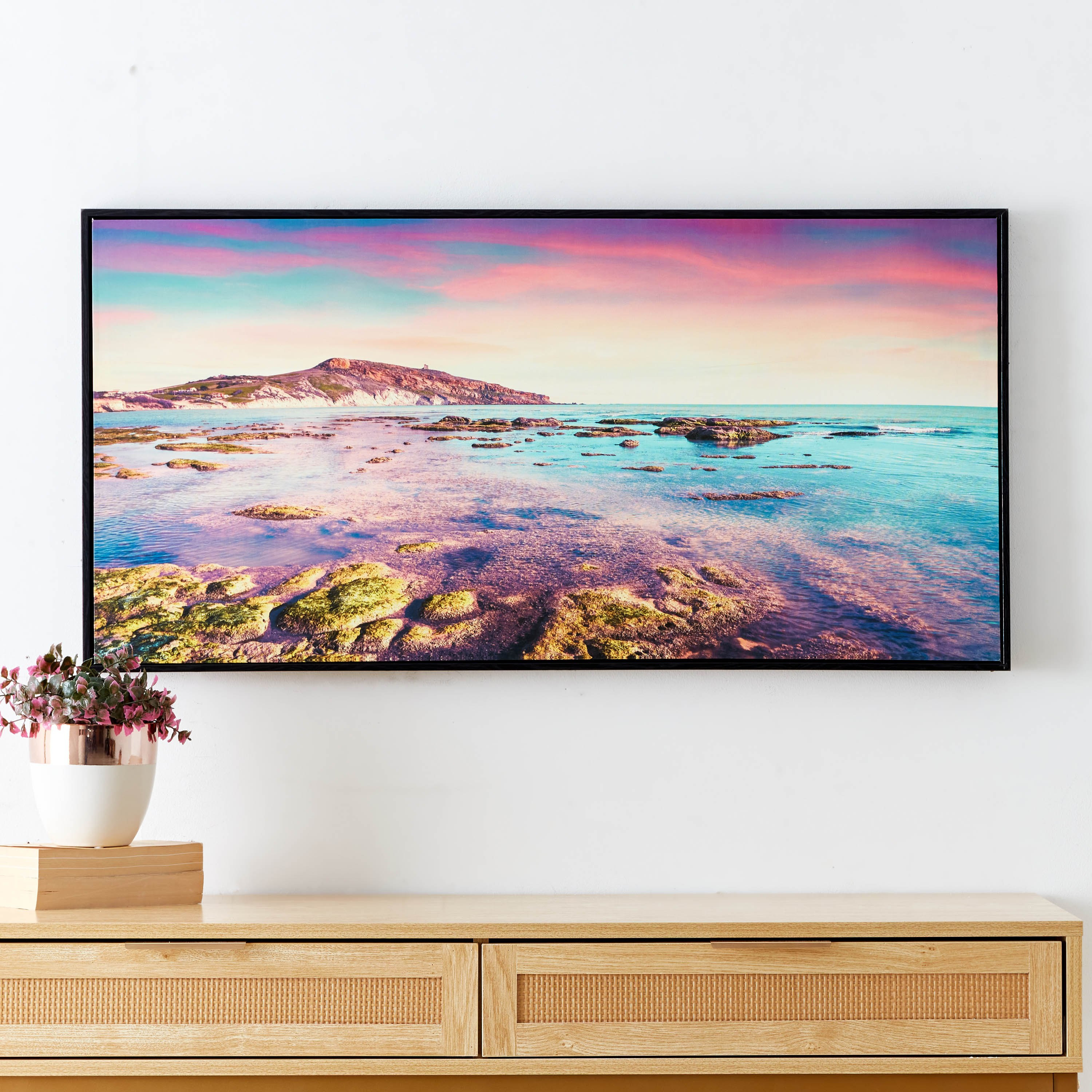 لوحة كانفاس لامعة مؤطرة بتصميم بحر وغروب شمس من إيفورا - 100x4x50 سم-hbxhomeware-hbxdecorandfurnishings-image-1
