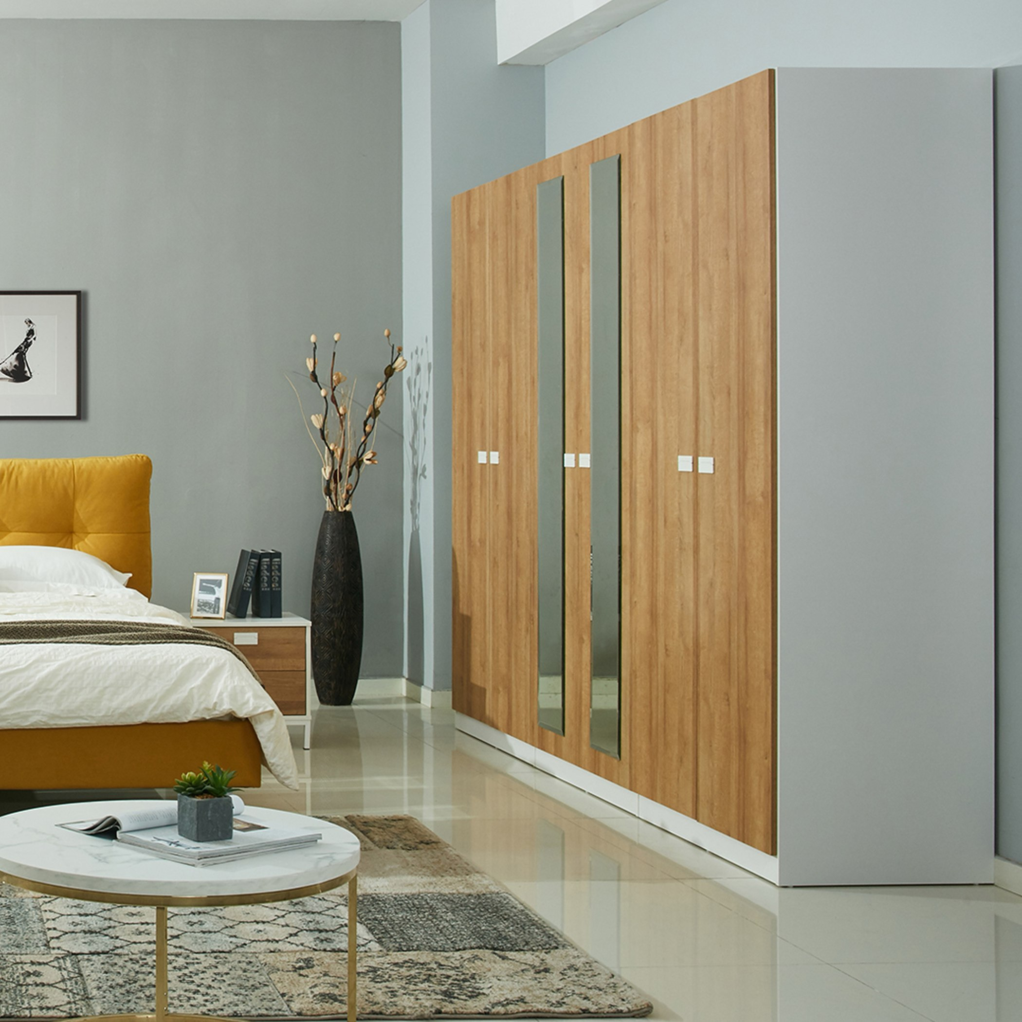 خزانة ملابس بـ 6 أبواب ومرآة من ليون-hbxfurniture-wardrobes-image-1