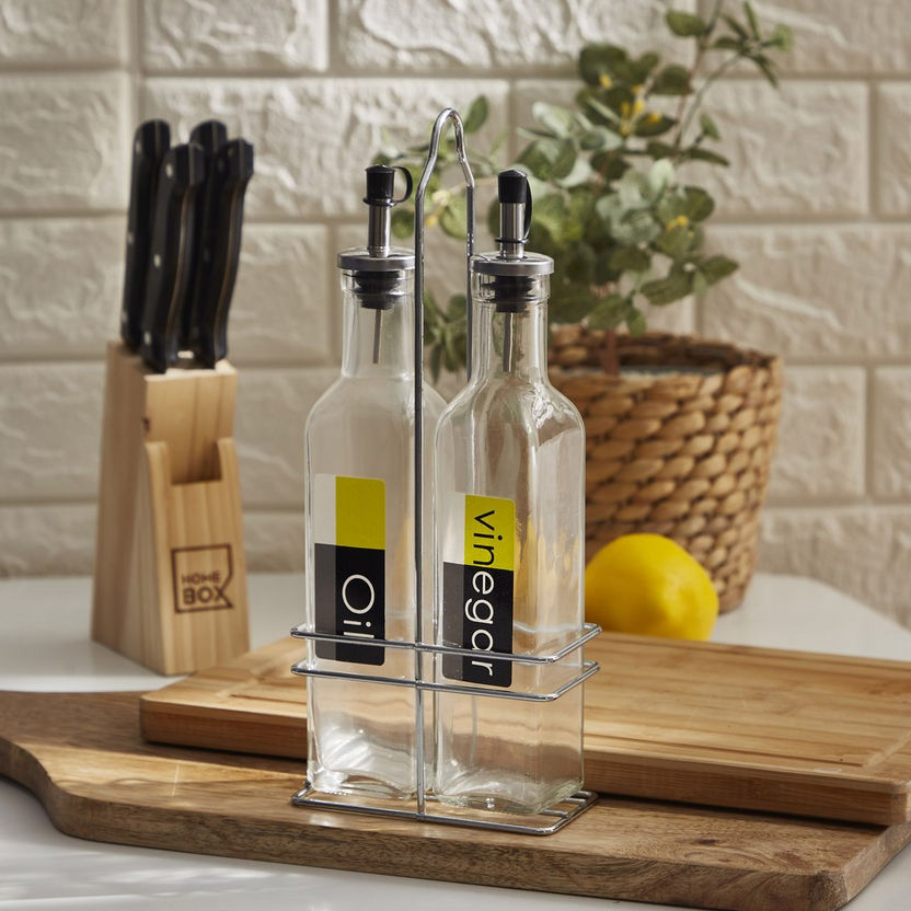 Essential 2-Piece Oil and Vinegar Bottle Set with Stand-Condiment Holders-image-0
