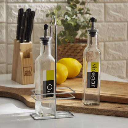 Essential 2-Piece Oil and Vinegar Bottle Set with Stand