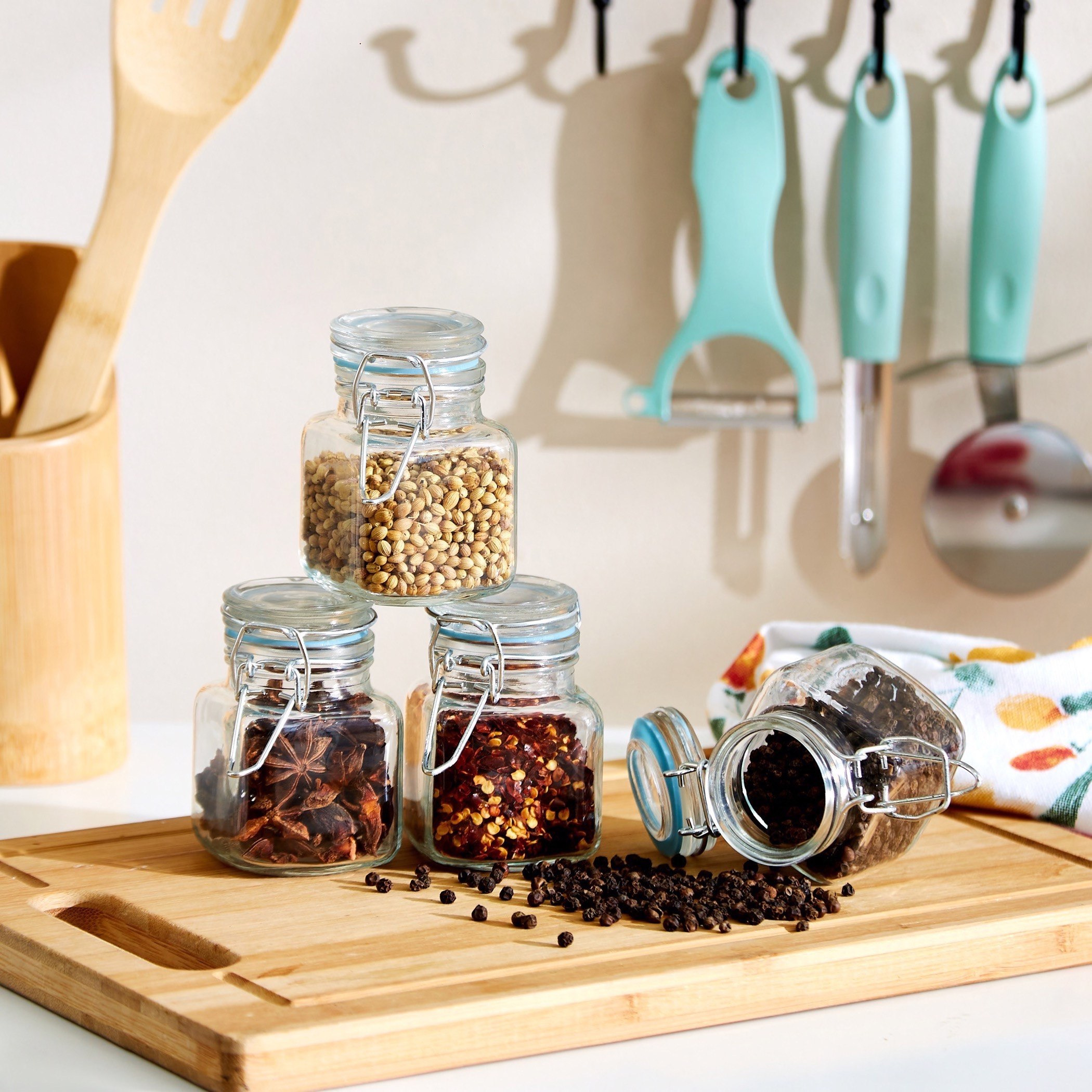 Essential 4 Piece Glass Spice Jar Set