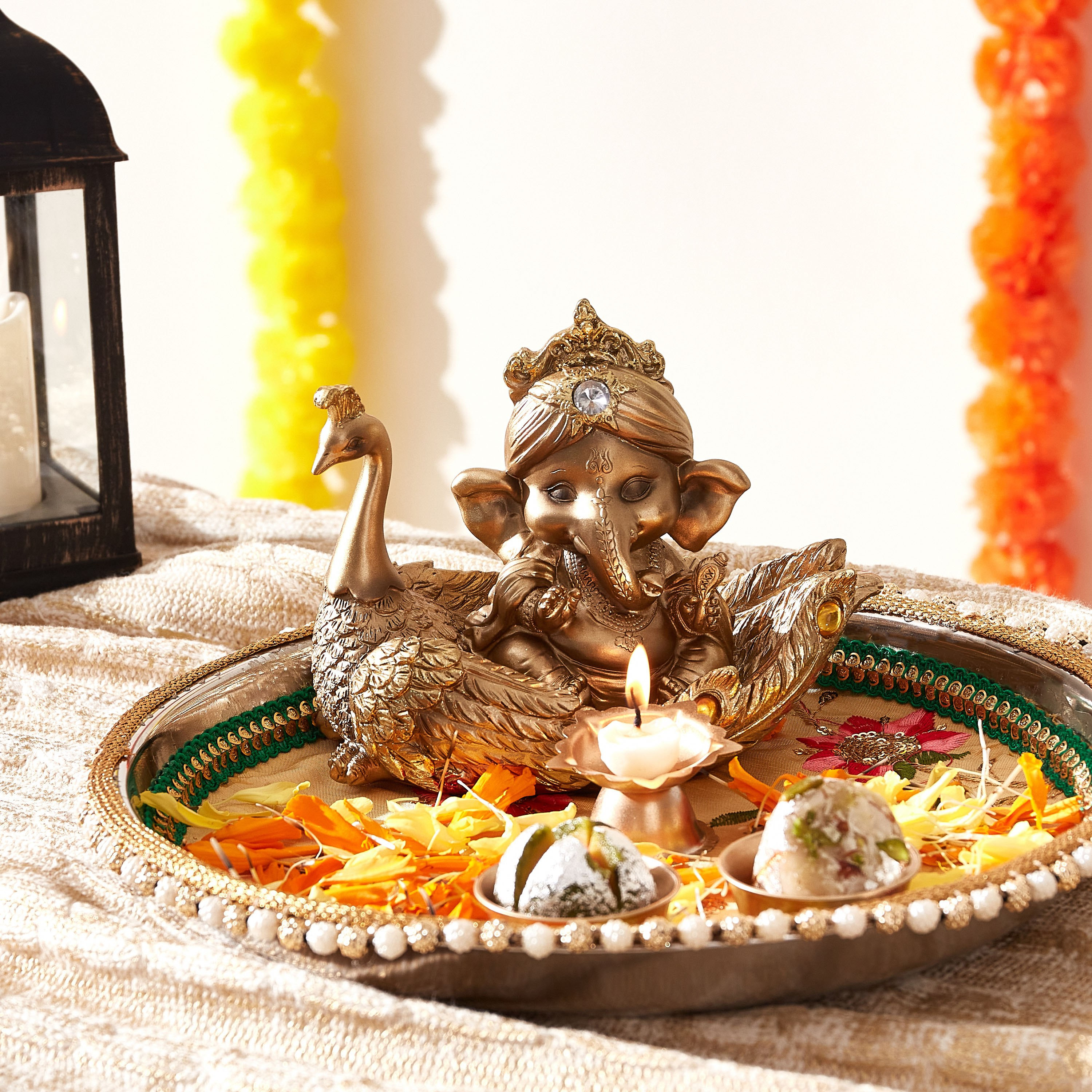 Divine Polyresin Baby Ganesha On A Peacock  - 16.4x10.2x13 cm-hbxhomeware-homedecor-figurinesandornaments-image-1