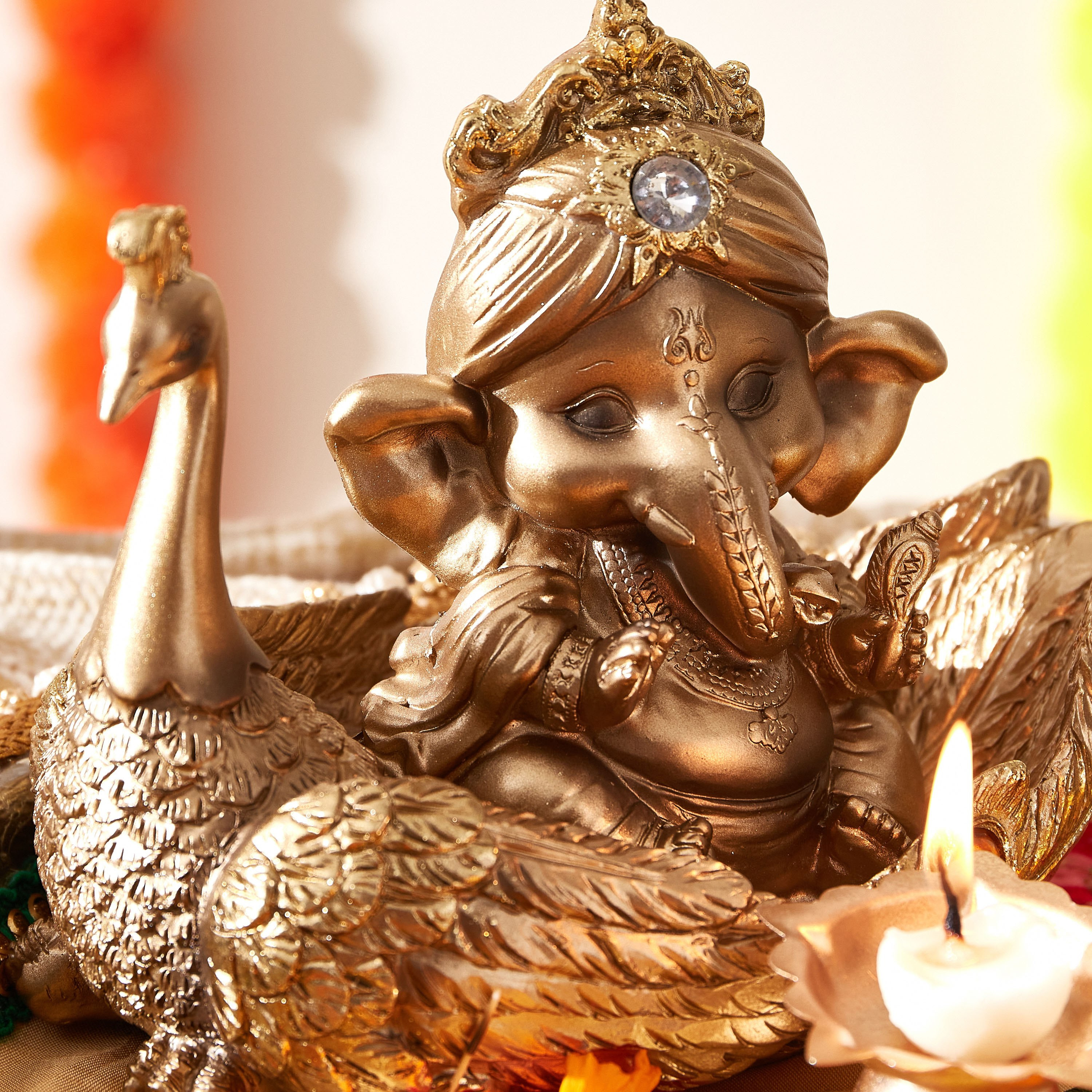 Divine Polyresin Baby Ganesha On A Peacock  - 16.4x10.2x13 cm-hbxhomeware-homedecor-figurinesandornaments-image-2