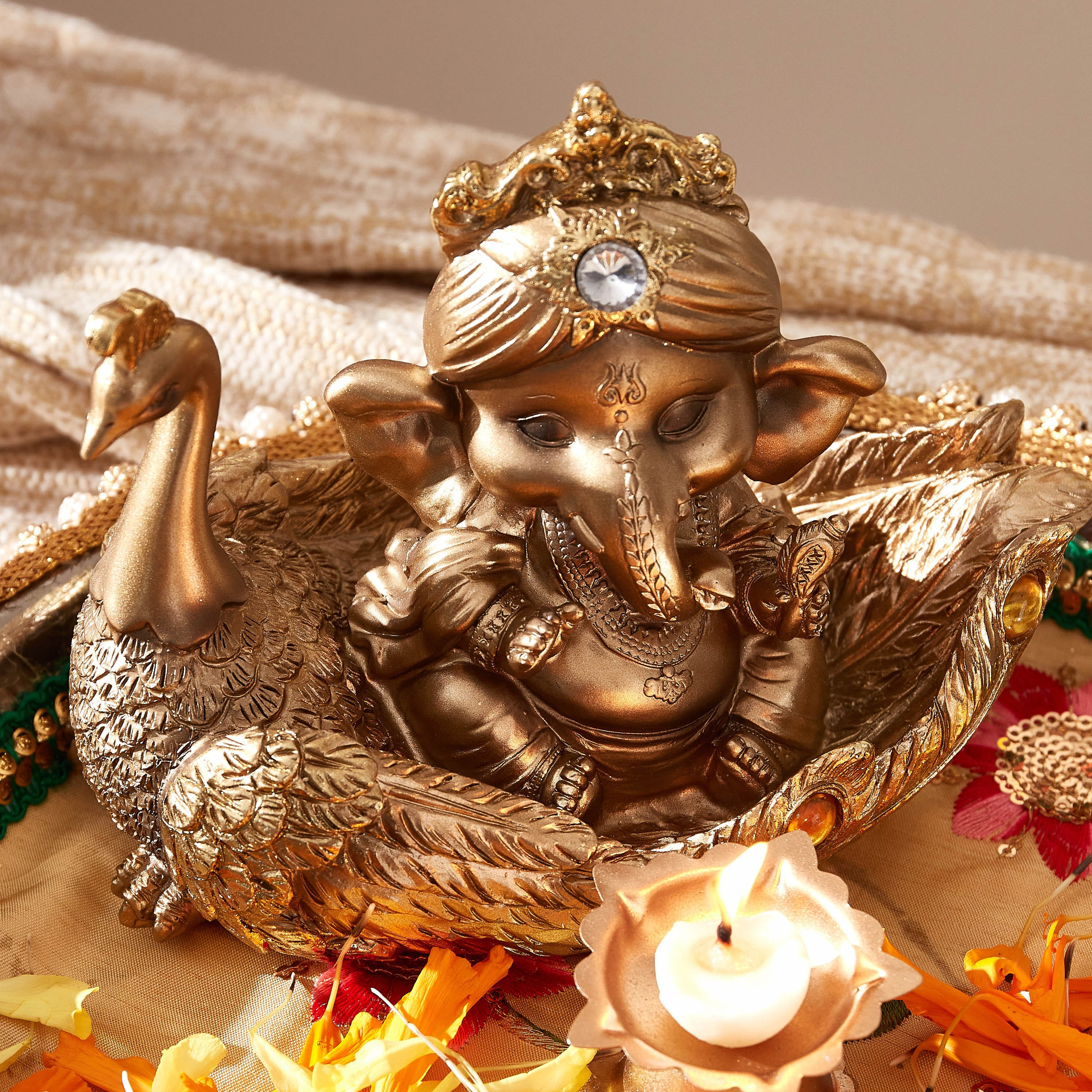 Divine Polyresin Baby Ganesha On A Peacock  - 16.4x10.2x13 cm-hbxhomeware-homedecor-figurinesandornaments-image-3