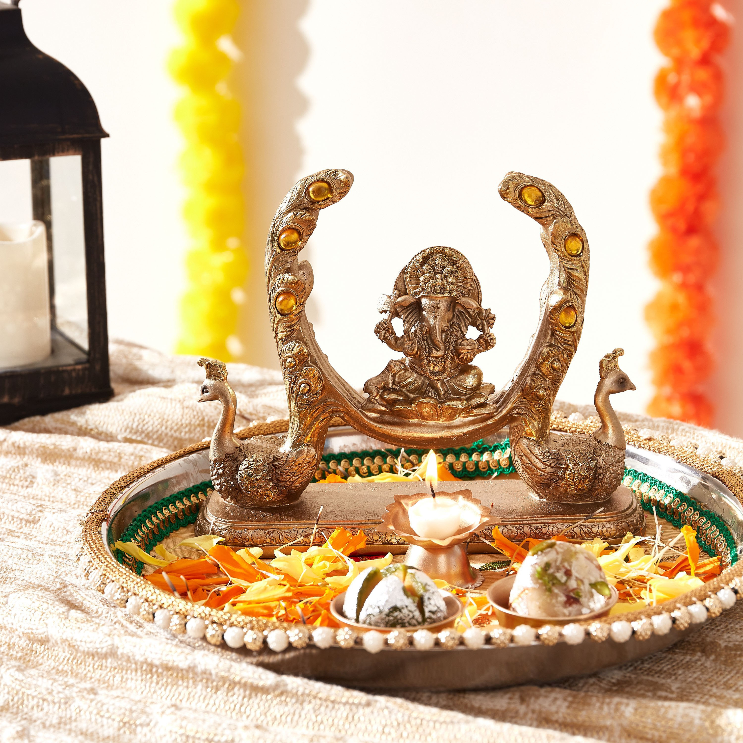 Divine Polyresin Ganesha On A Peacock Chariot - 30x30x4 cm-hbxhomeware-homedecor-figurinesandornaments-image-1