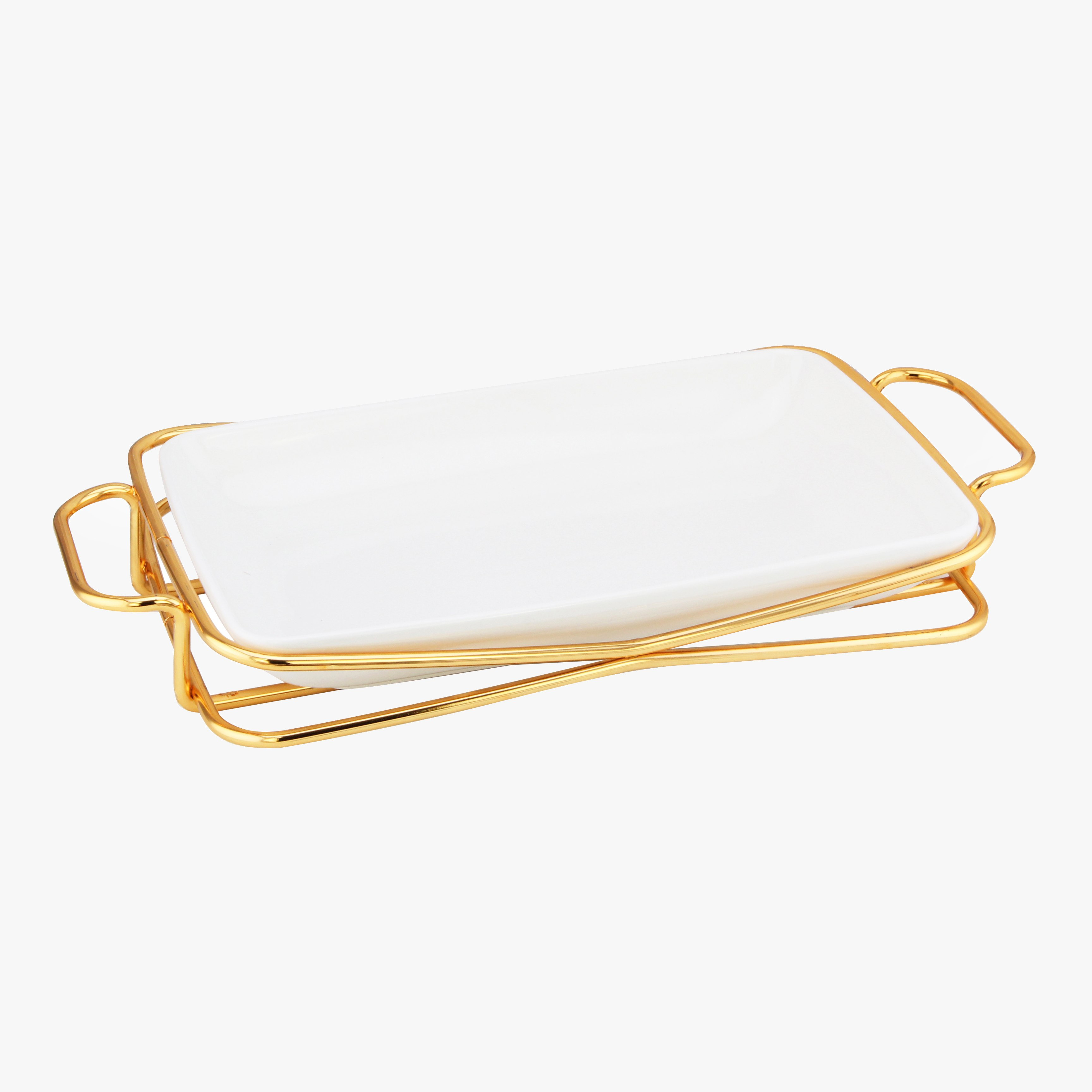 Feast Rectangular Serving Platter with Stand - 35.5 cm-hbxdecorandfurnishings-tabletop-serveware-image-1