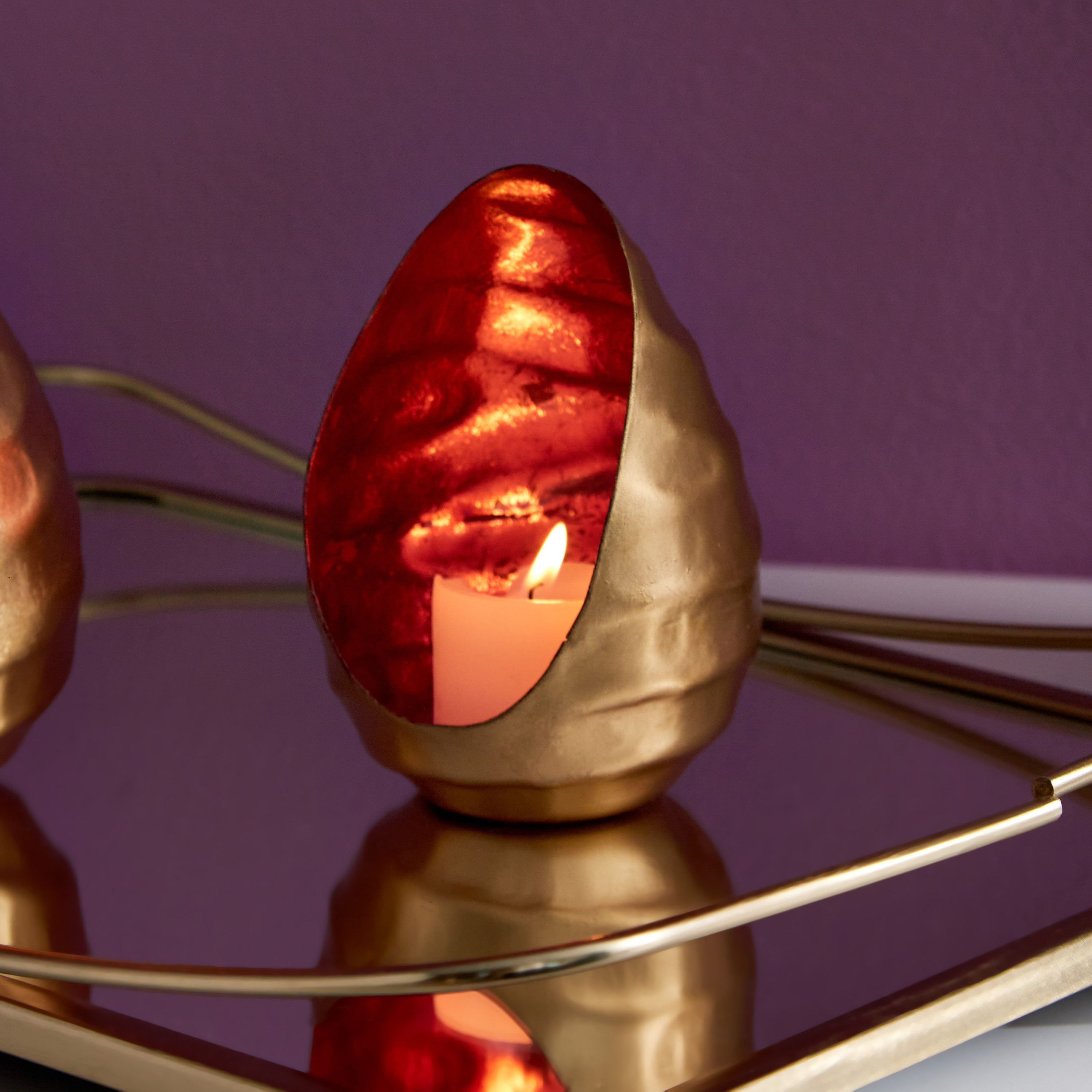 Zoha Metal Egg Shaped Tealight Votive - 8x8x12 cm-hbxlivingroom-decorandaccessories-candleholders-image-2
