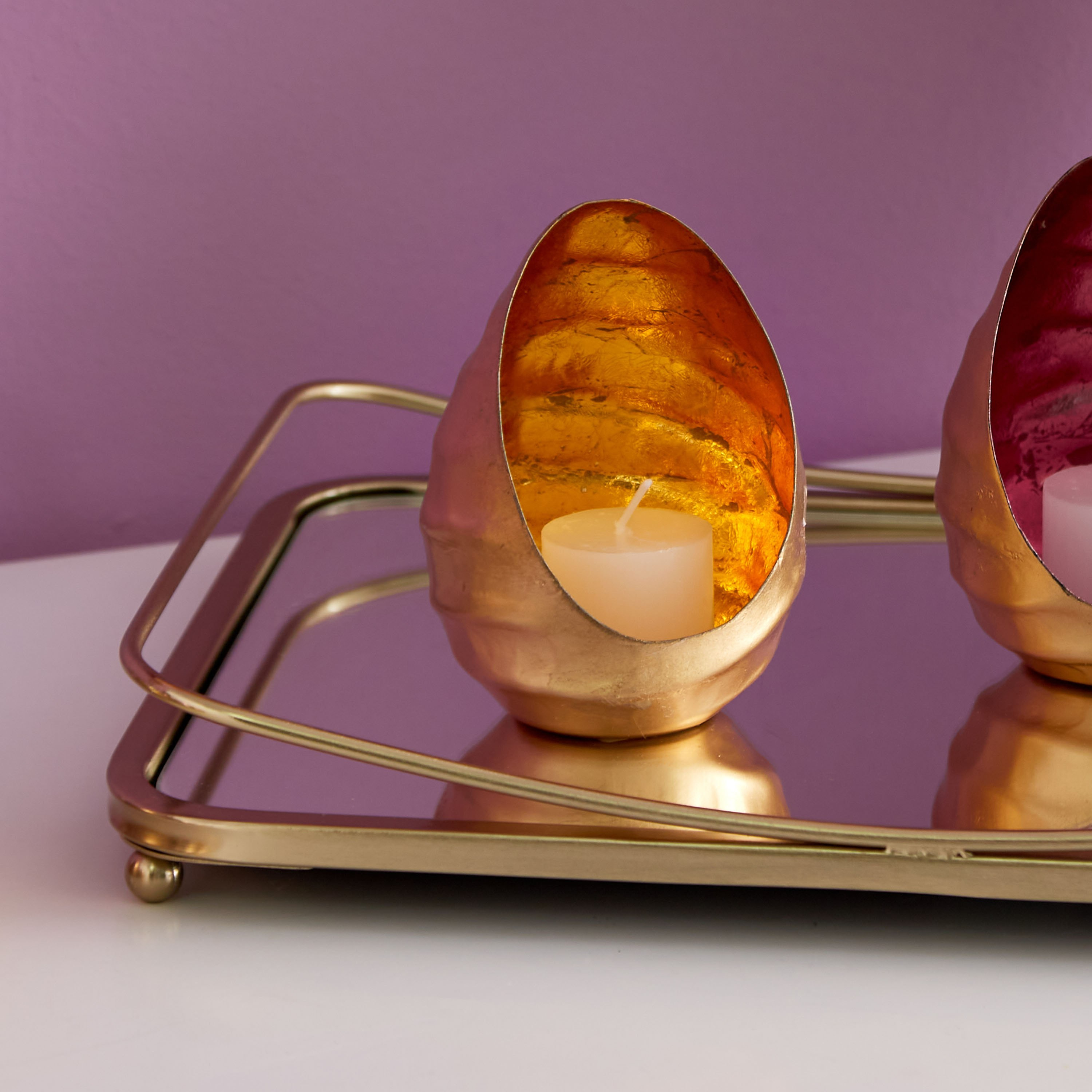 Zoha Metal Egg Shaped Tealight Votive - 8x8x12 cm-hbxlivingroom-decorandaccessories-candleholders-image-1