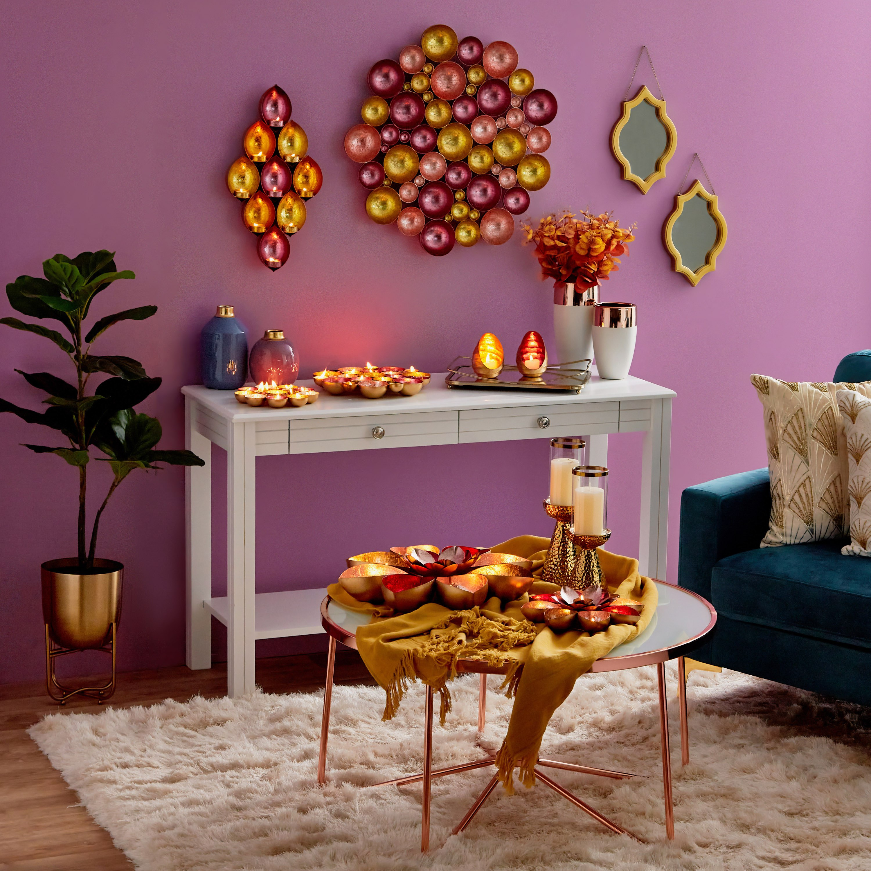 حامل شموع صغيرة معدني للطاولة والحائط بتصميم زهرة من زوها-hbxlivingroom-decorandaccessories-candleholders-image-3