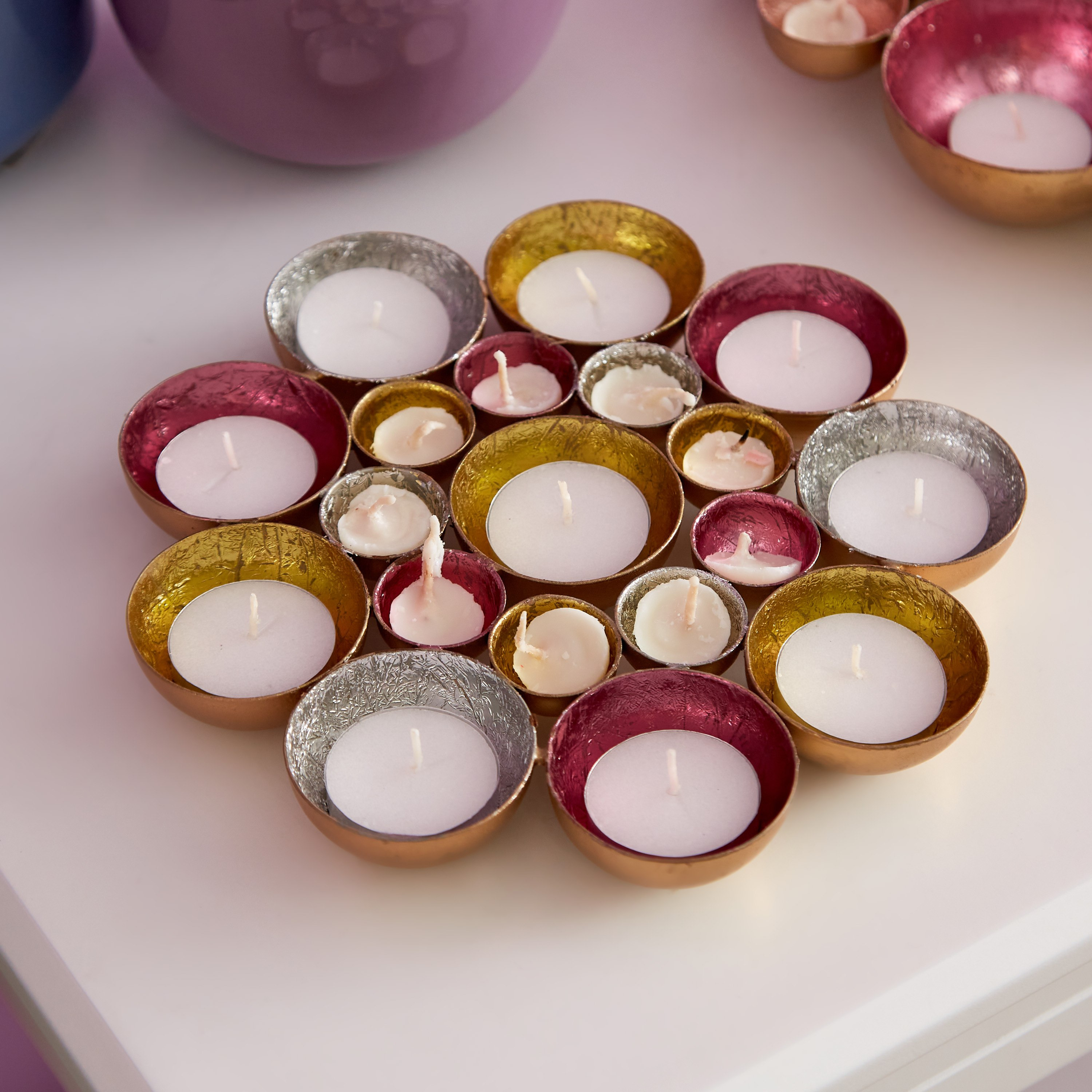 حامل شموع صغيرة معدني للطاولة والحائط بتصميم زهرة من زوها-hbxlivingroom-decorandaccessories-candleholders-image-1