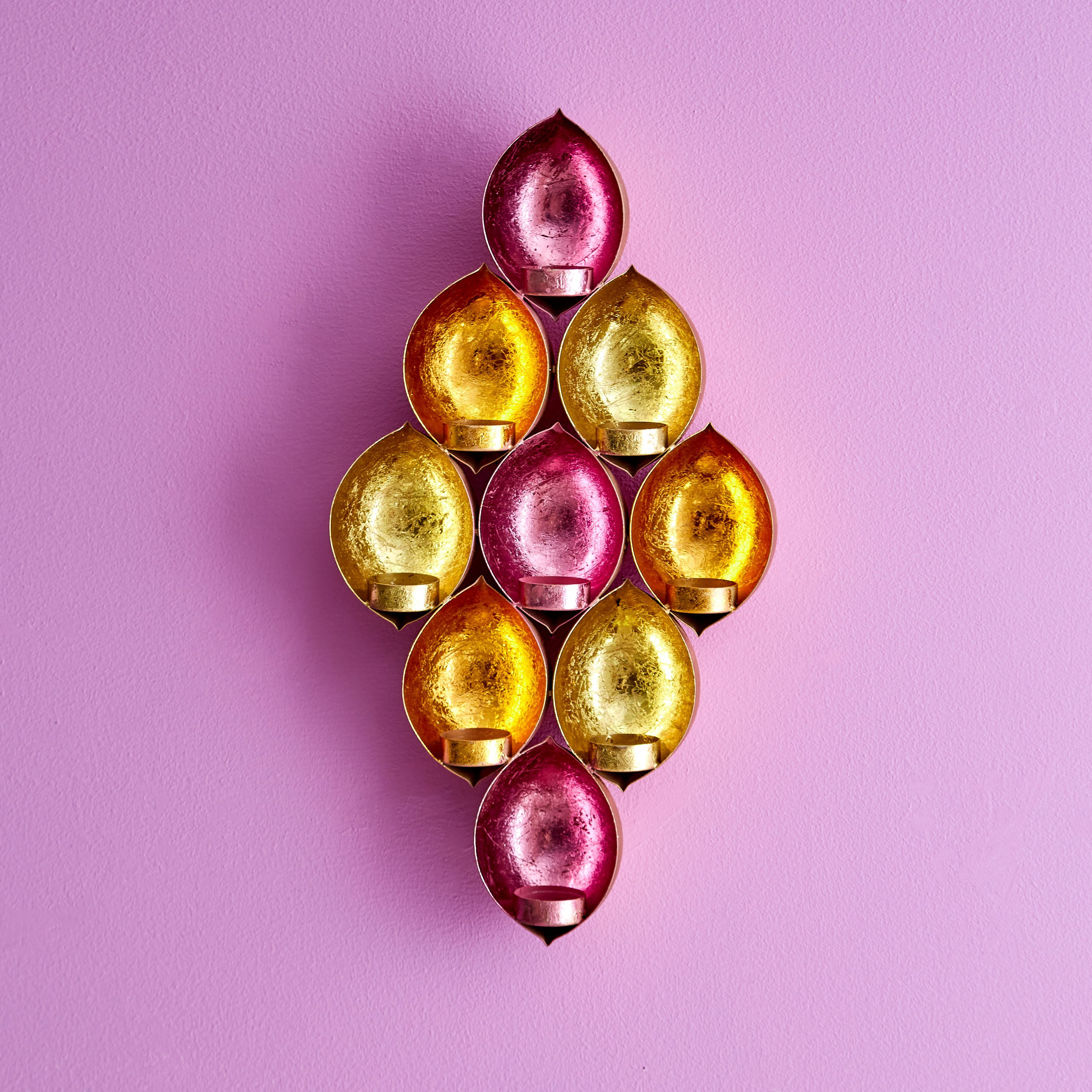 Zoha Metal Diya Diamond Wall Accent - 26x7x48 cm-hbxlivingroom-decorandaccessories-candleholders-image-1