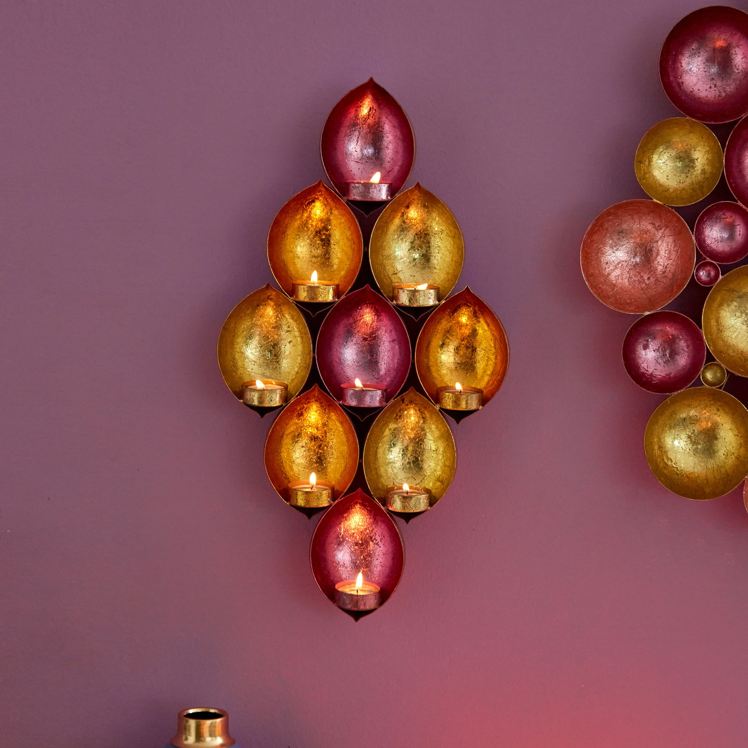 Zoha Metal Diya Diamond Wall Accent - 26x7x48 cm-hbxlivingroom-decorandaccessories-candleholders-image-2