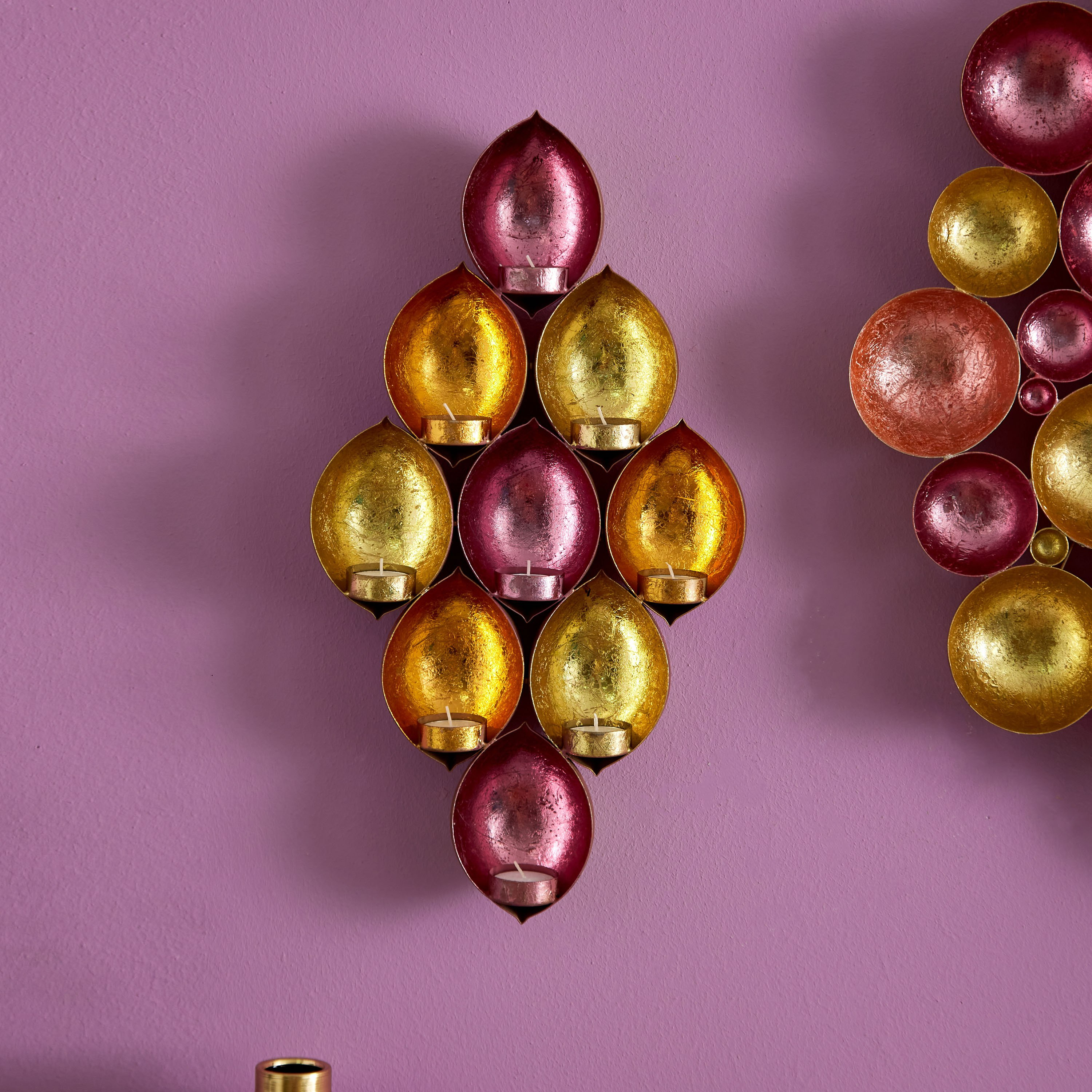 Zoha Metal Diya Diamond Wall Accent - 26x7x48 cm-hbxlivingroom-decorandaccessories-candleholders-image-3