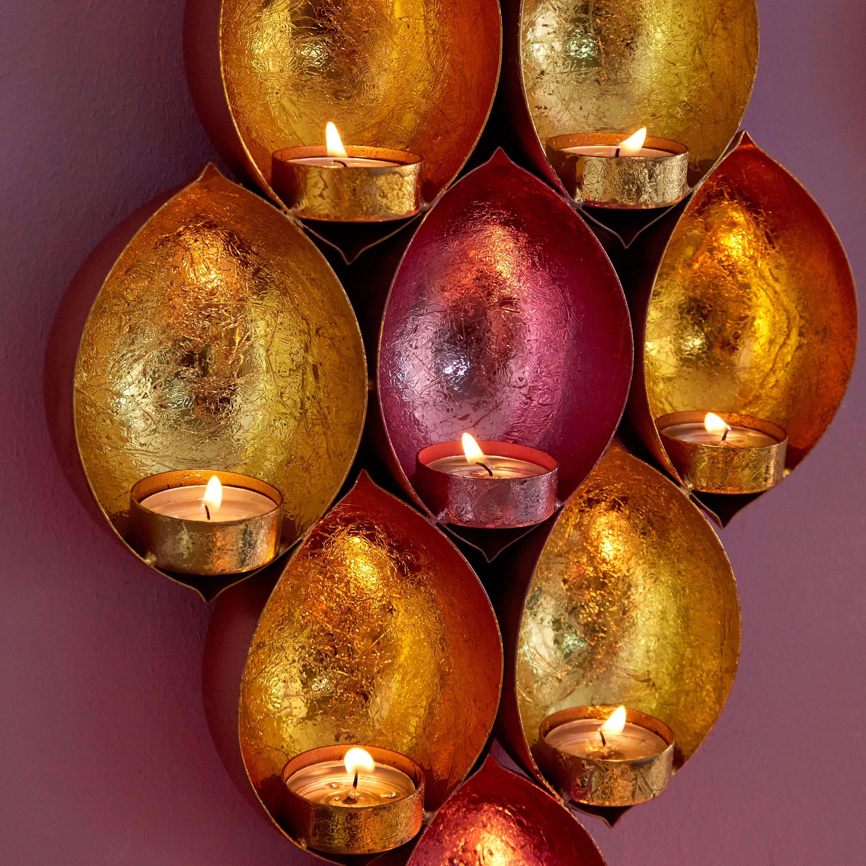 Zoha Metal Diya Diamond Wall Accent - 26x7x48 cm-hbxlivingroom-decorandaccessories-candleholders-image-4
