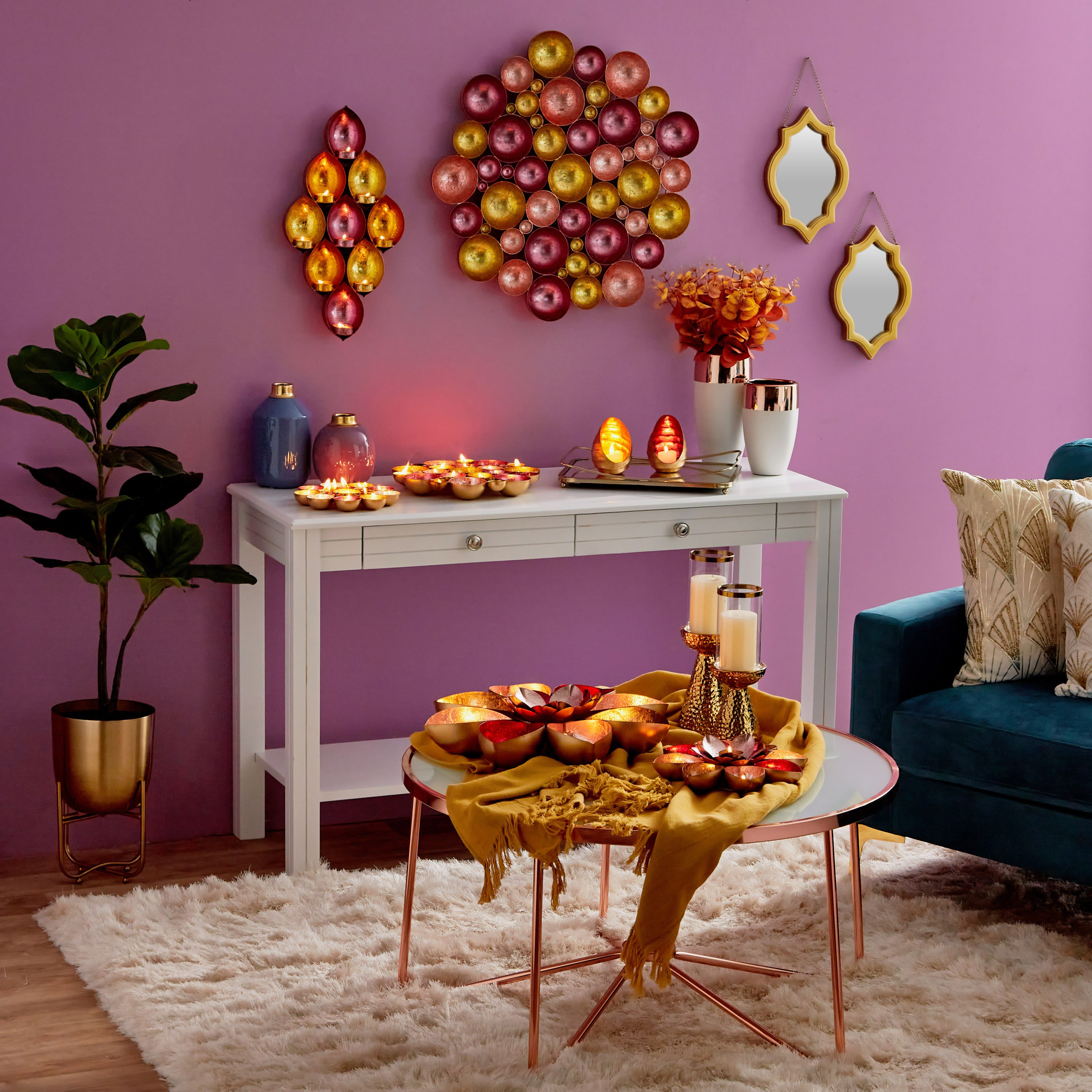 ضيا معدنية مزينة بتصميم زهرة اللوتس من زوها - 27x27x6 سم-PROMO_HB_AE_B1G1_250925-image-4