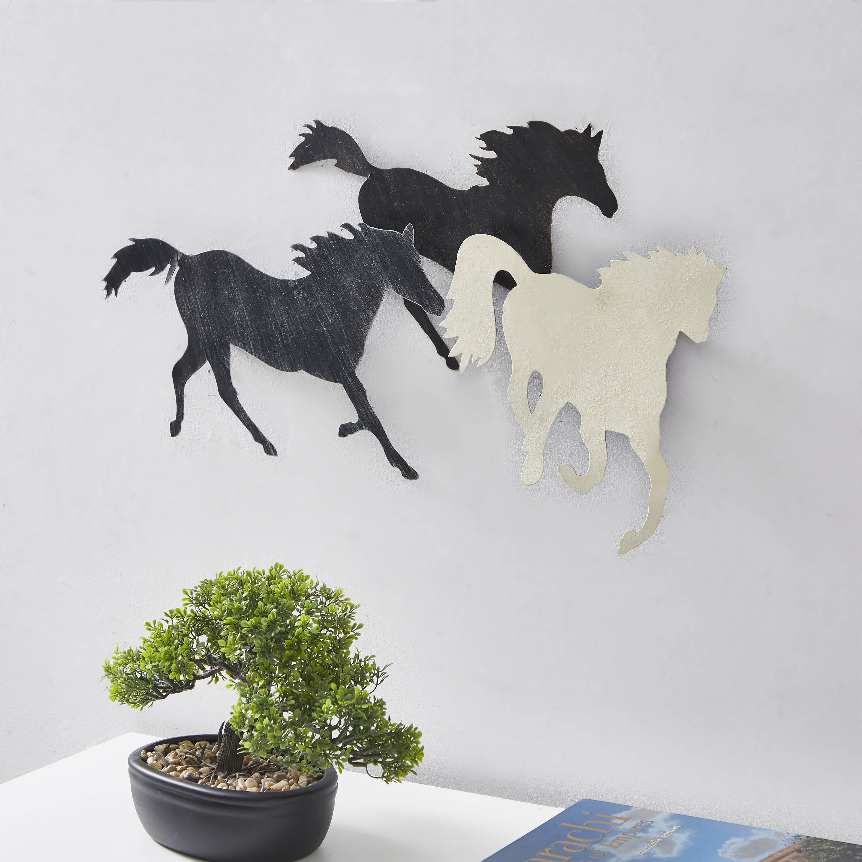 Ibiza 3 Metallic Leaping Horses Wall Accent - 64x1x36 cm-hbxdiningroom-walldecor-wallart-image-1
