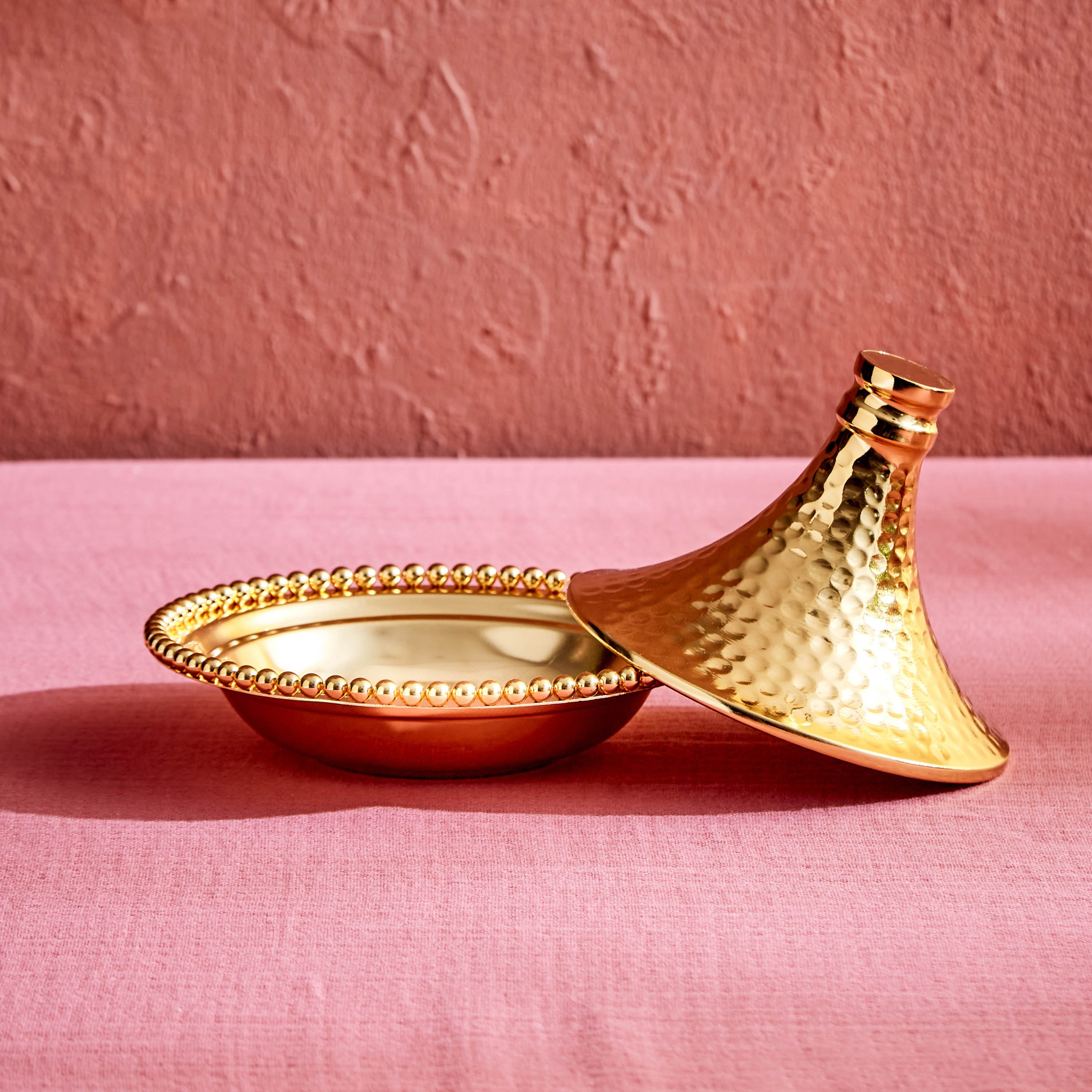 Trendy Gold Round Serving Bowl with Metal Cover-hbxdecorandfurnishings-tabletop-serveware-image-2