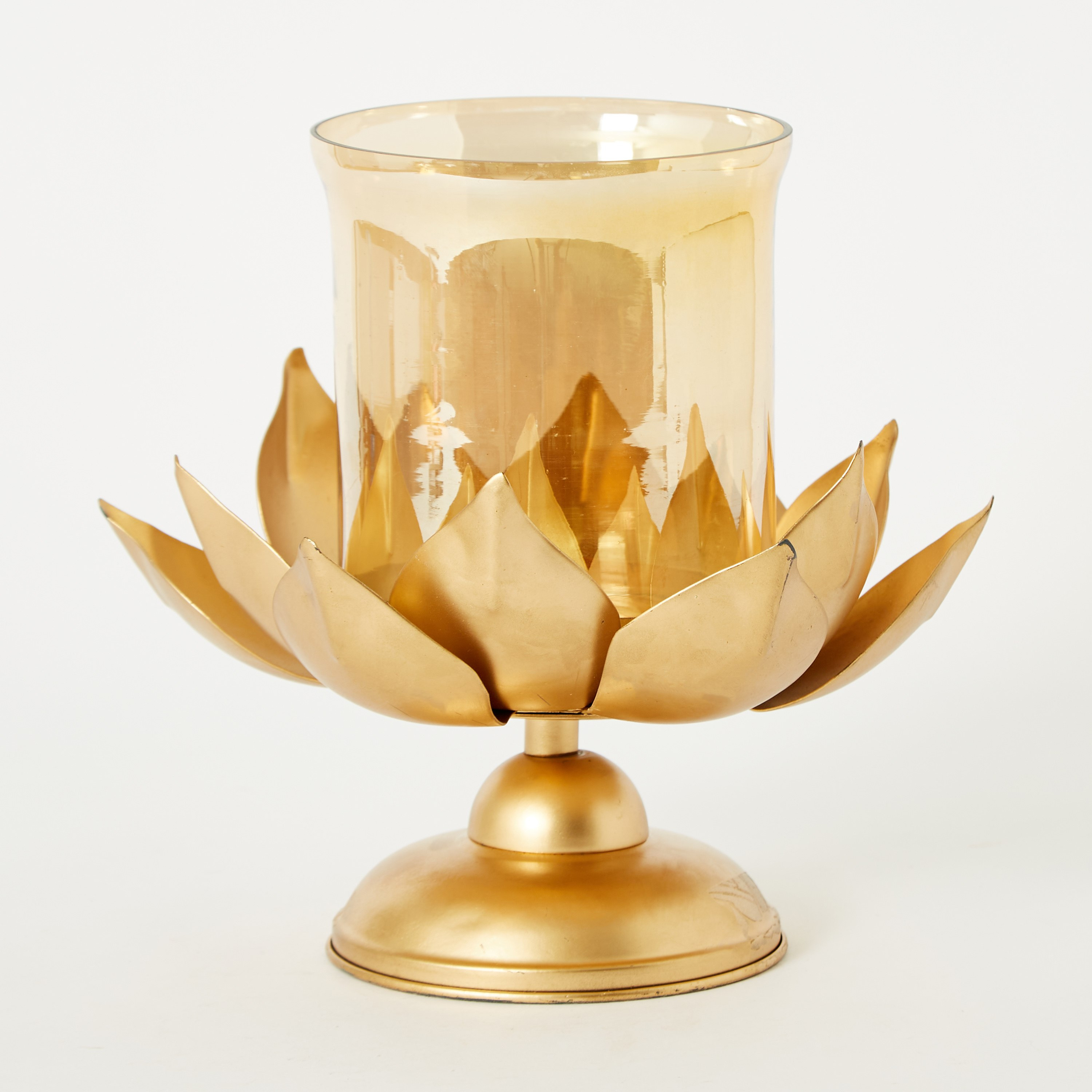 فانوس زجاجي موضوع على حامل بتصميم زهرة اللوتس معدني من سمرقند - 23 × 23 × 24 سم-hbxlivingroom-decorandaccessories-candleholders-image-6