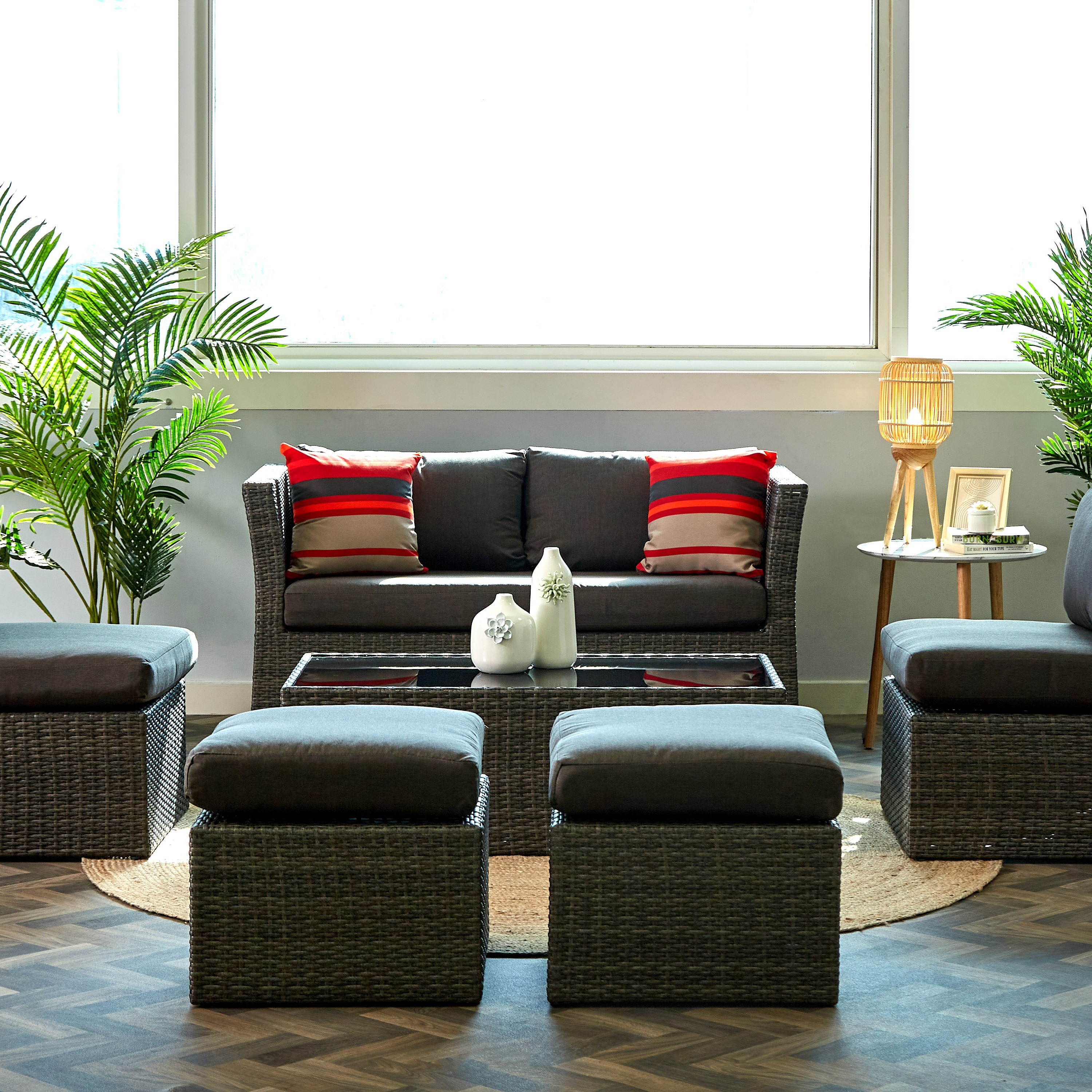 Bensa 2+1+1 Seater Outdoor Cushioned Sofa Set with 2 Ottomans and Coffee Table-hbxfurniture-sofasandarmchairs-sofasets-image-1