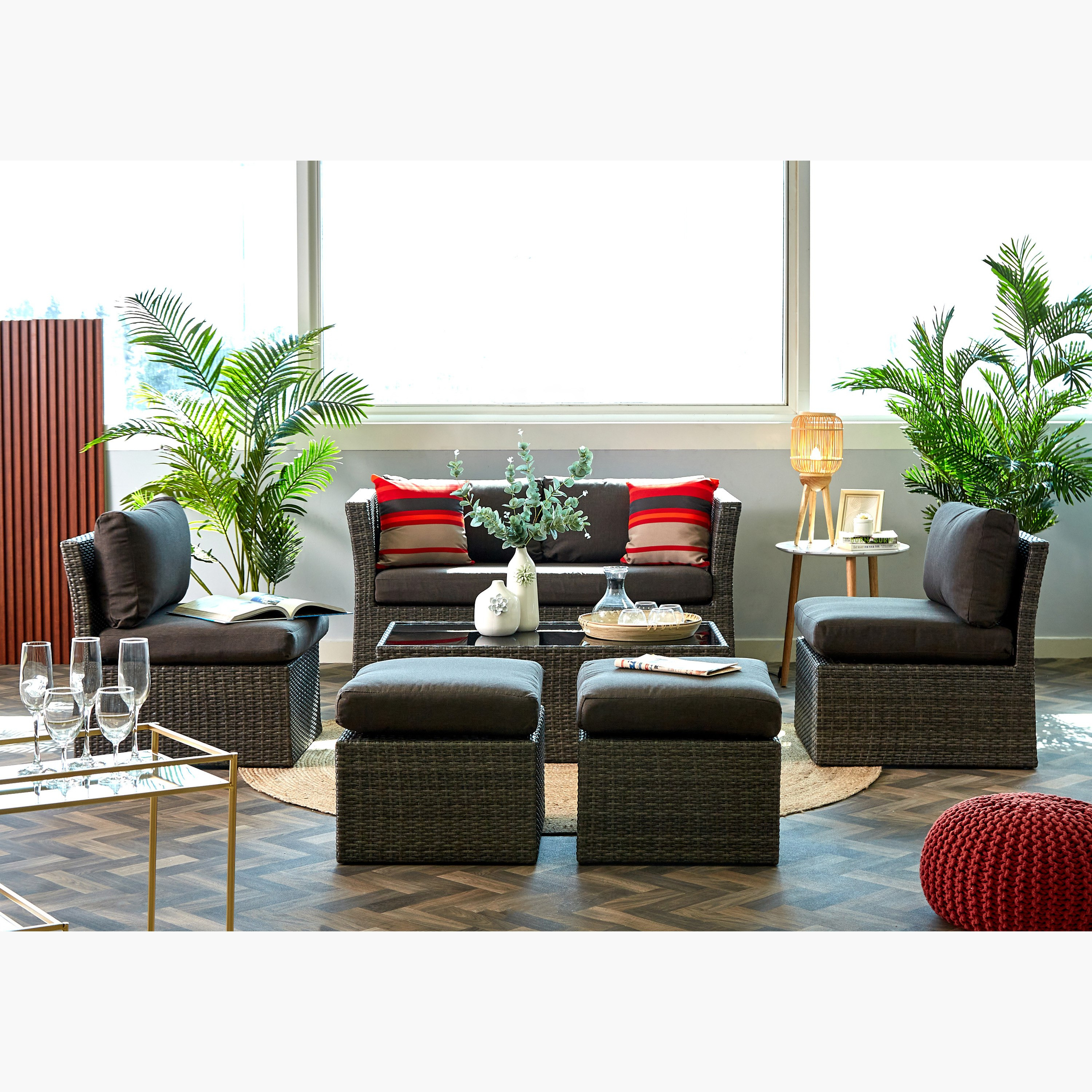 Bensa 2+1+1 Seater Outdoor Cushioned Sofa Set with 2 Ottomans and Coffee Table-hbxfurniture-sofasandarmchairs-sofasets-image-15